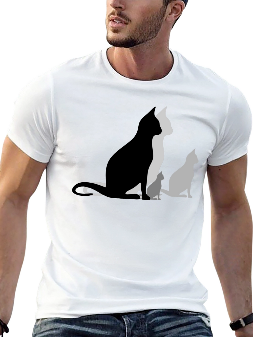 Cat Silhouette Graphic Black T-Shirt