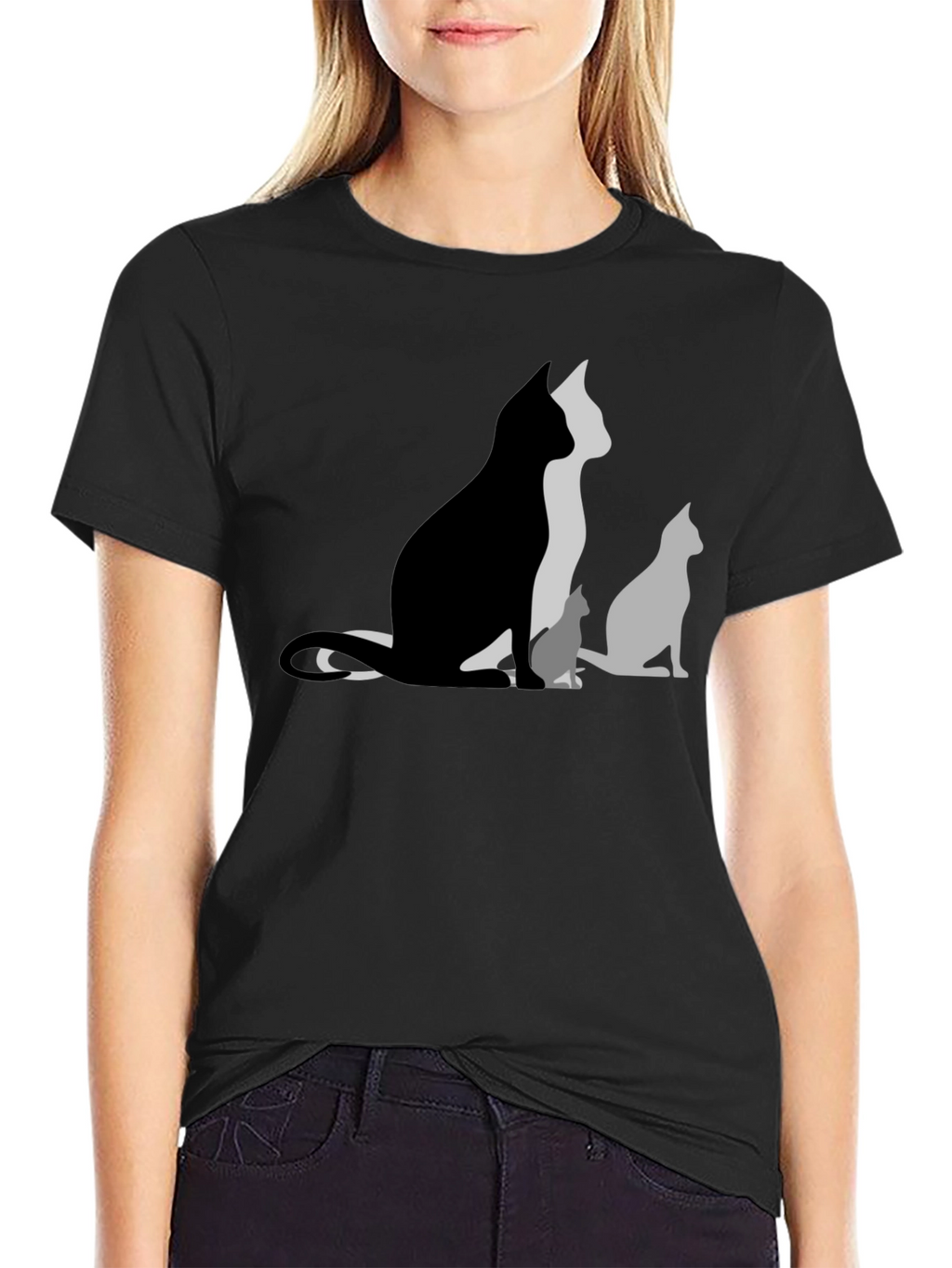 Cat Silhouette Graphic Black T-Shirt
