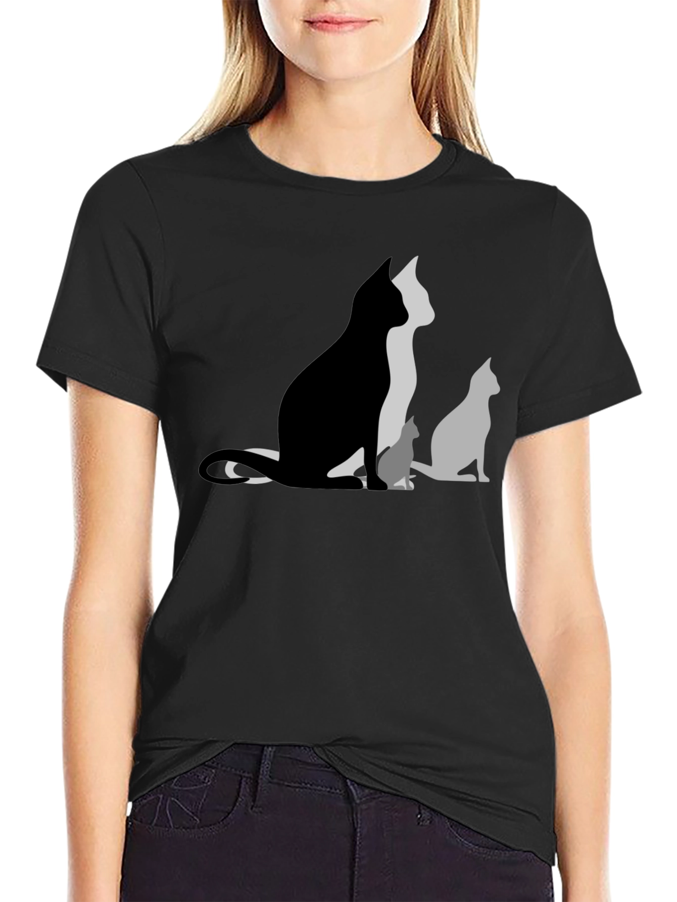Cat Silhouette Graphic Black T-Shirt