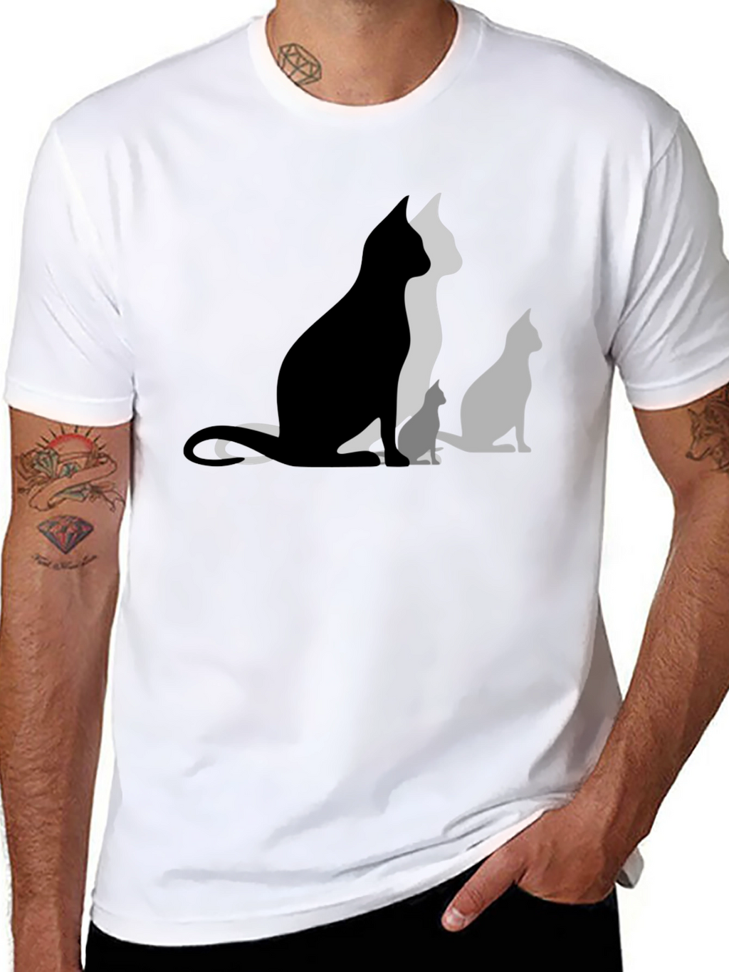 Cat Silhouette Graphic Black T-Shirt