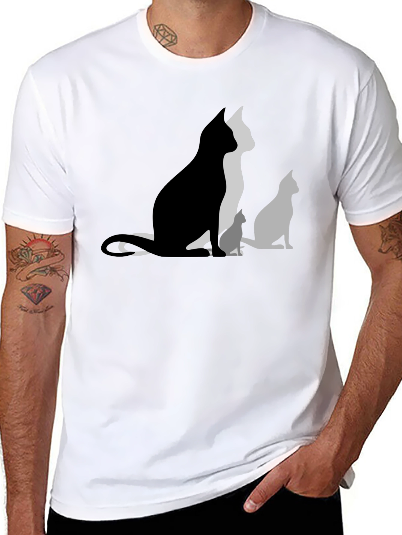 Cat Silhouette Graphic Black T-Shirt