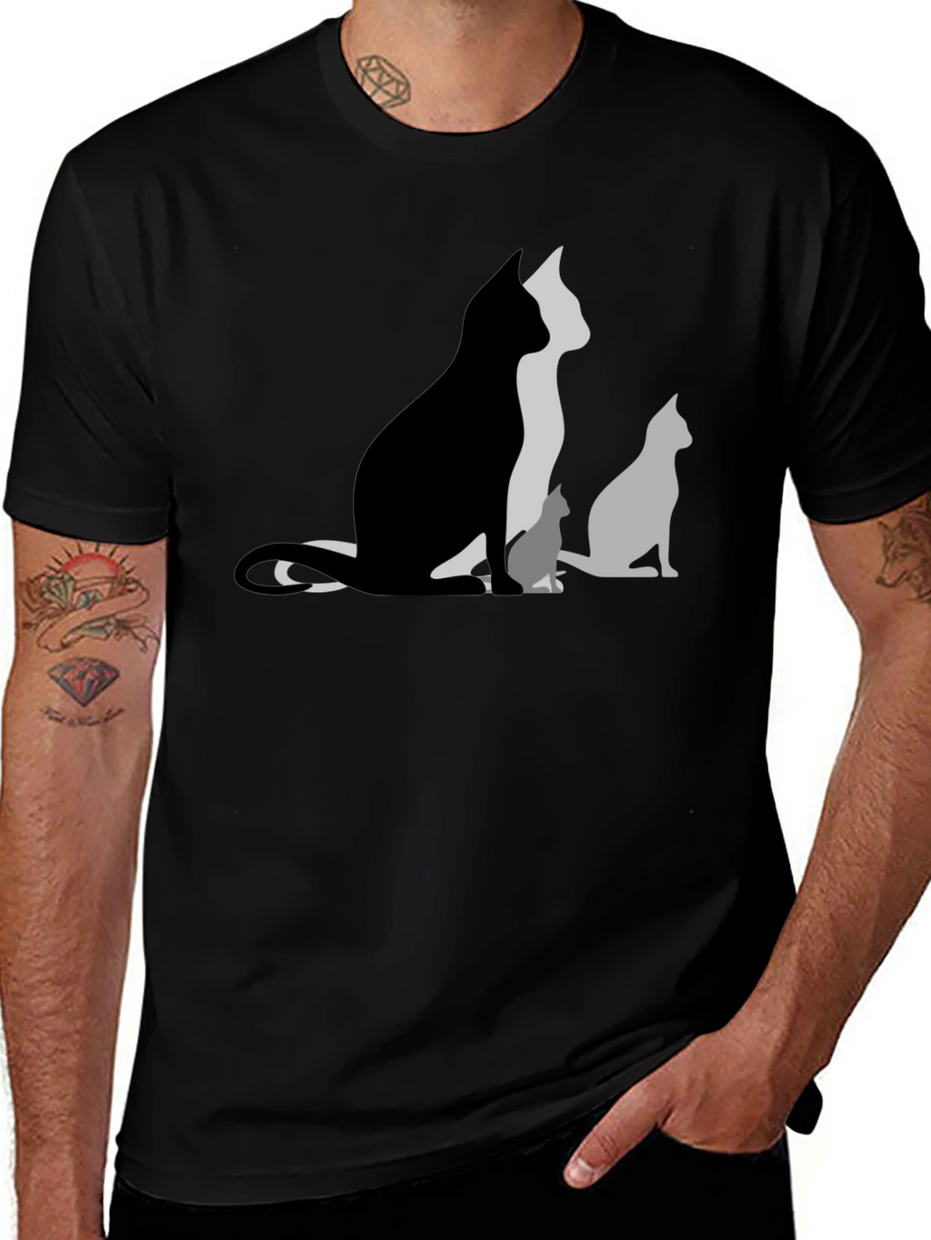 Cat Silhouette Graphic Black T-Shirt