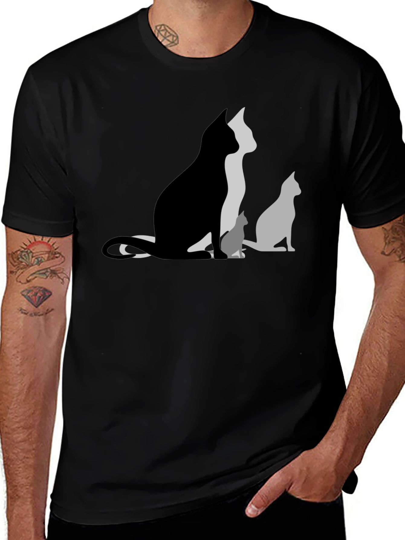 Cat Silhouette Graphic Black T-Shirt