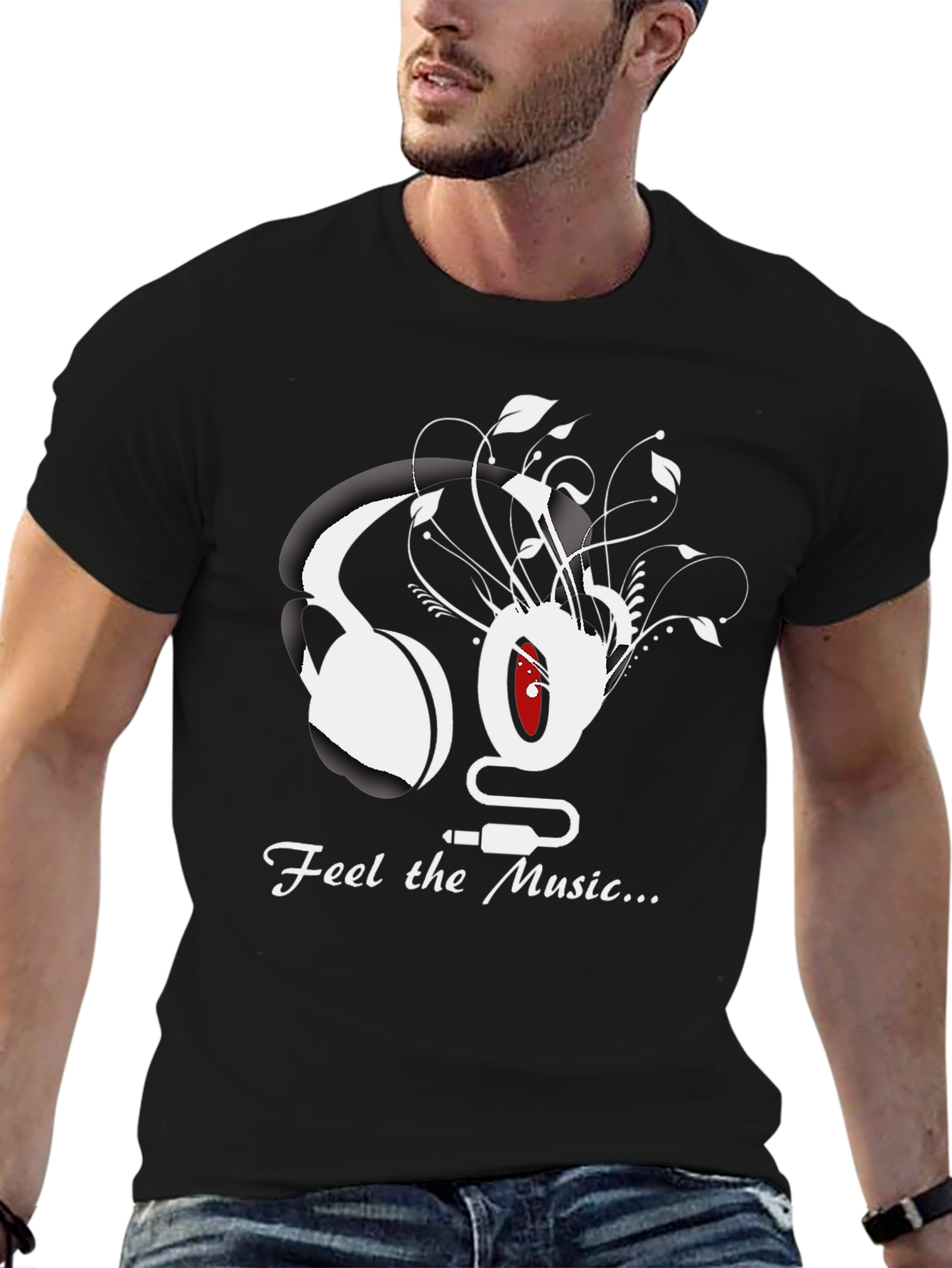 Feel the Music Graphic Tee - Black Cotton