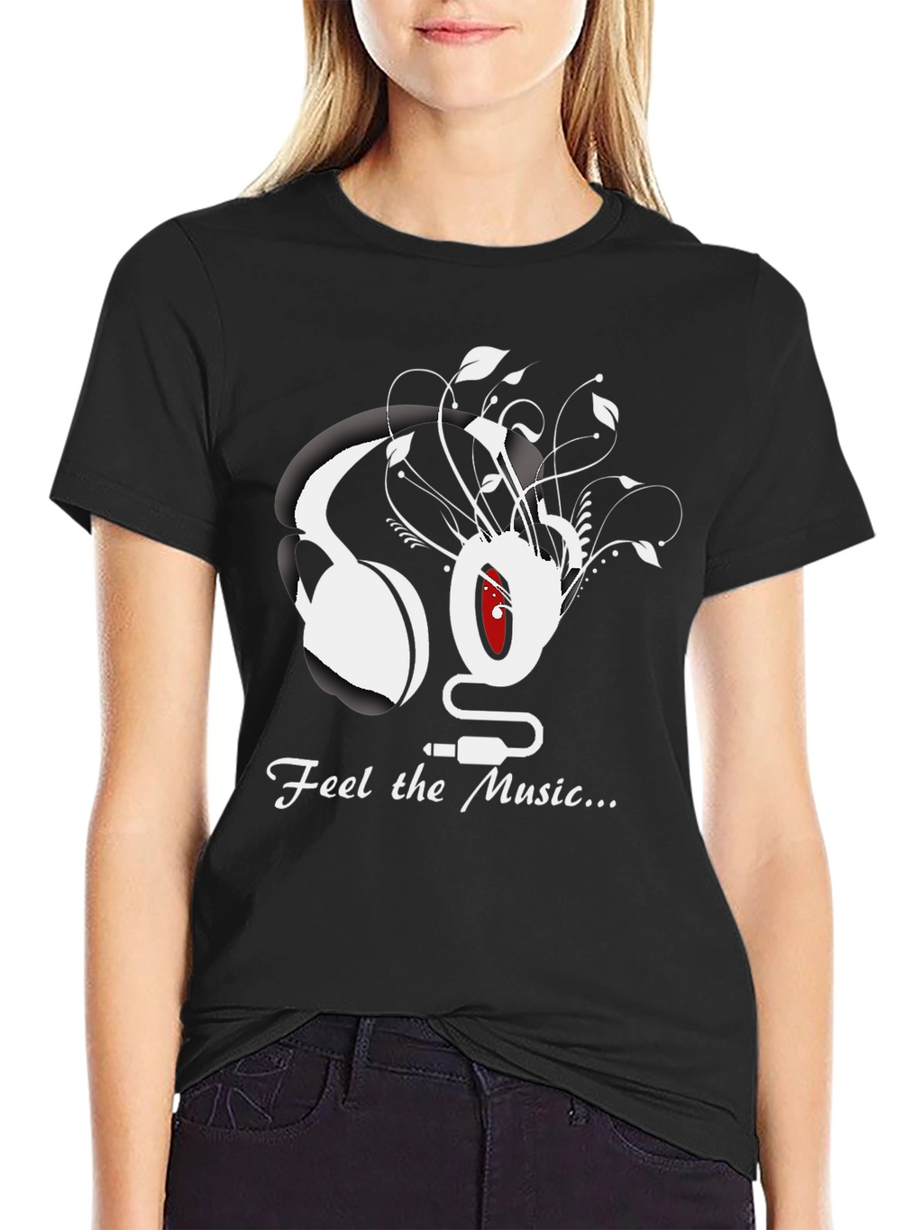 Feel the Music Graphic Tee - Black Cotton