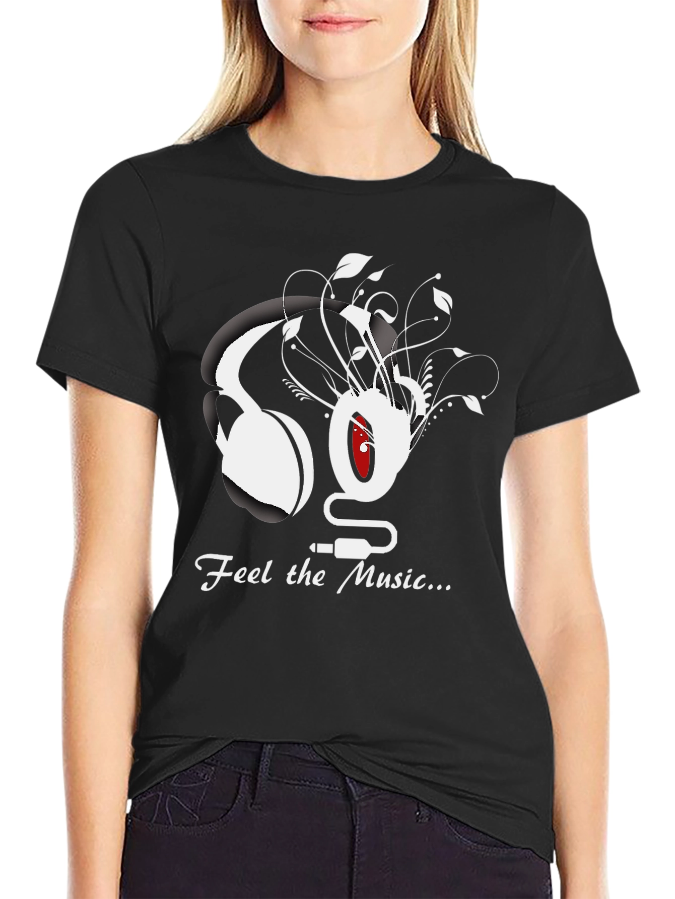 Feel the Music Graphic Tee - Black Cotton