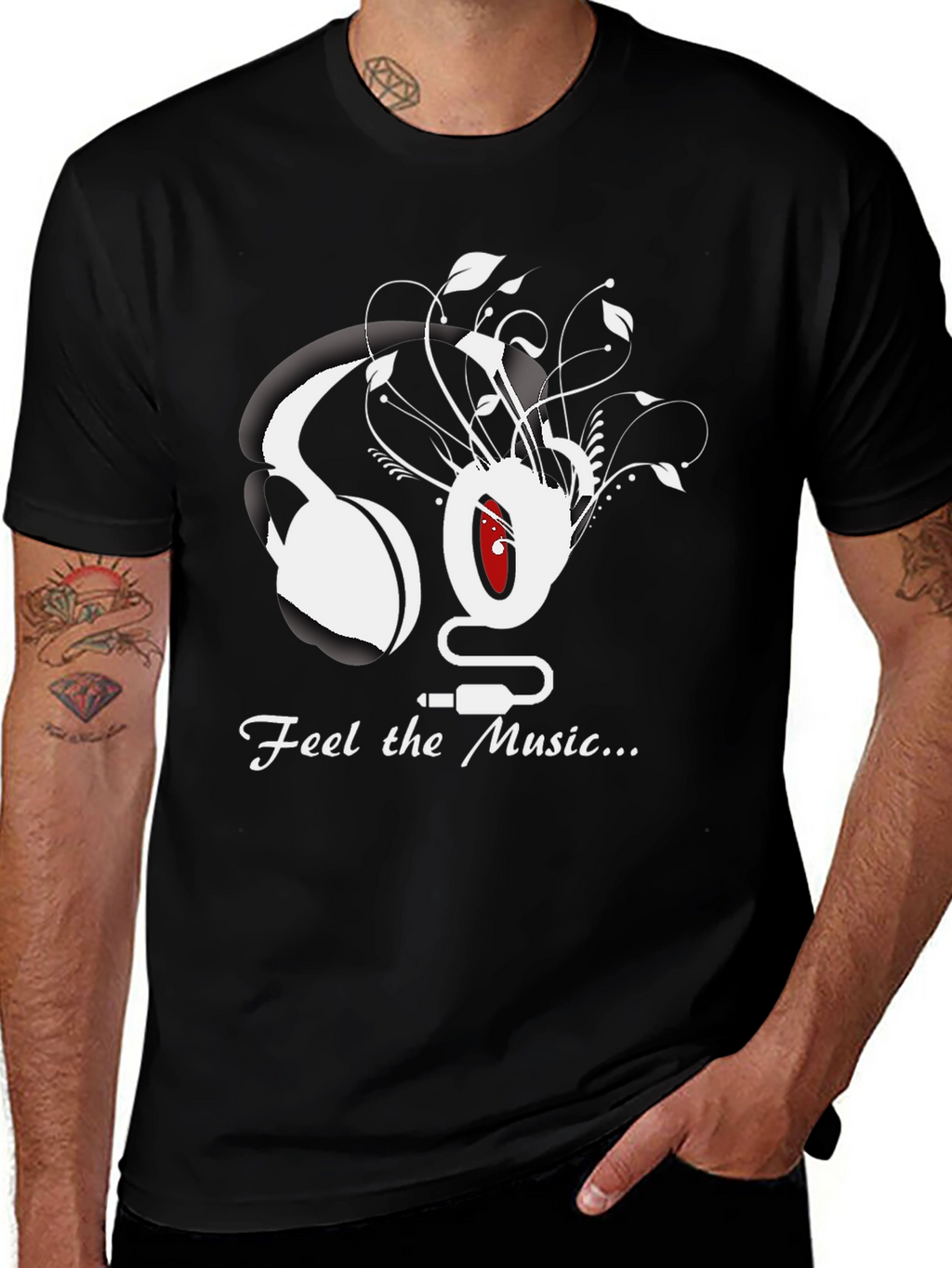 Feel the Music Graphic Tee - Black Cotton