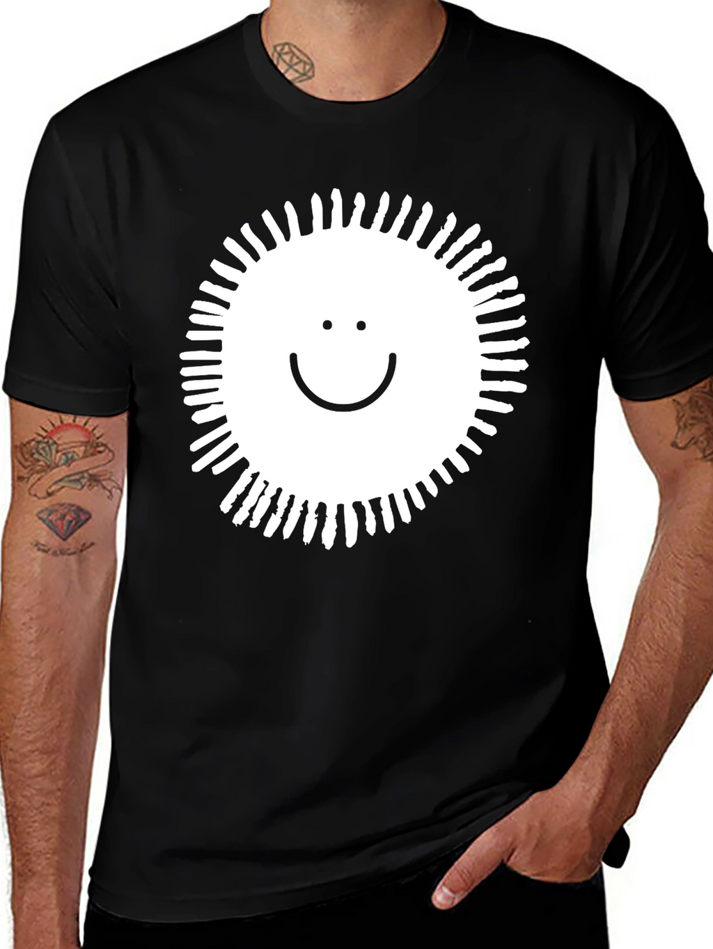 Smile Sunburst Graphic Black T-Shirt