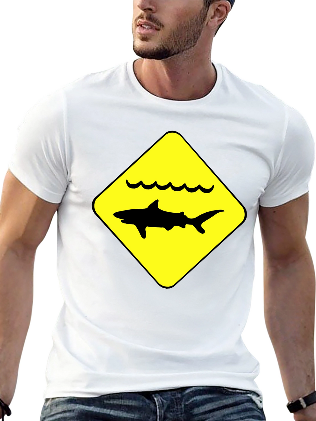 Shark Warning Sign Black T-Shirt