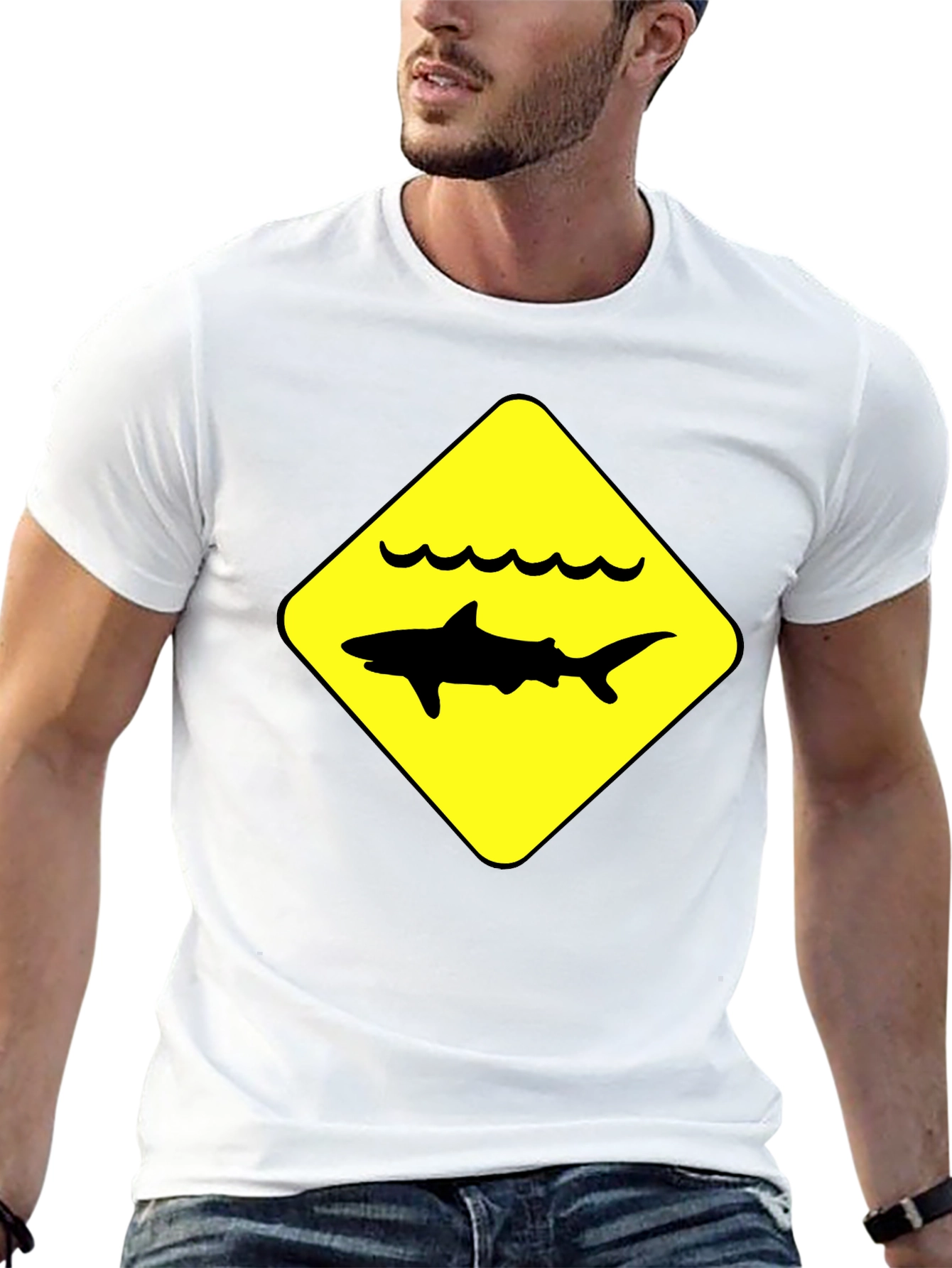 Shark Warning Sign Black T-Shirt