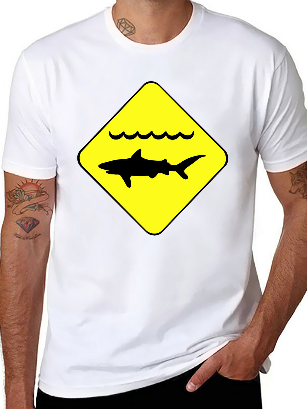 Shark Warning Sign Black T-Shirt