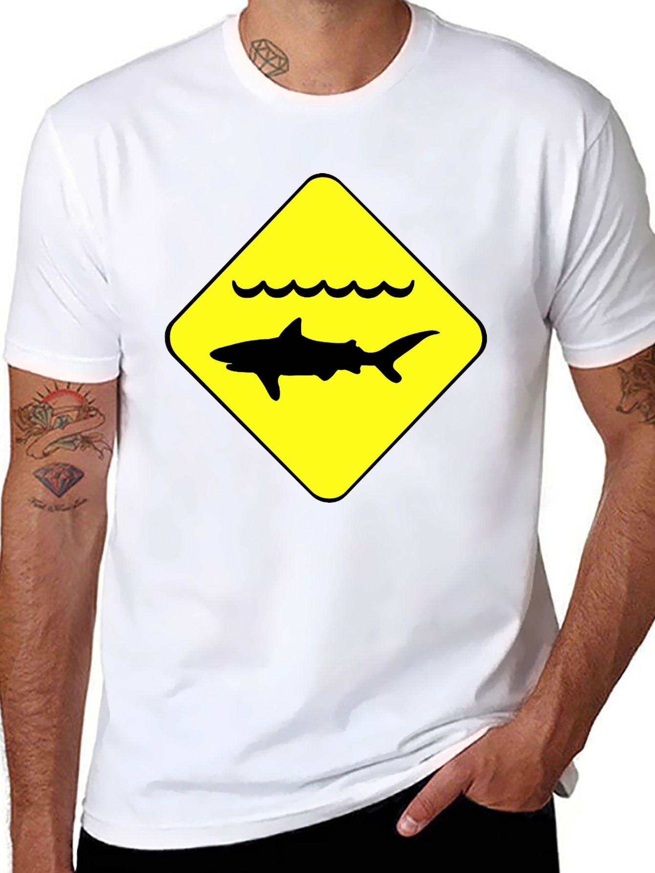 Shark Warning Sign Black T-Shirt
