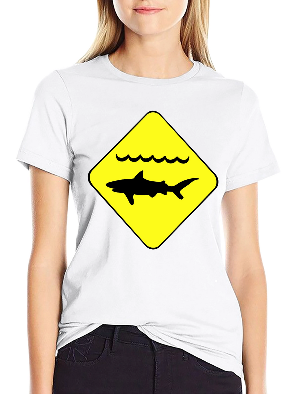 Shark Warning Sign Black T-Shirt