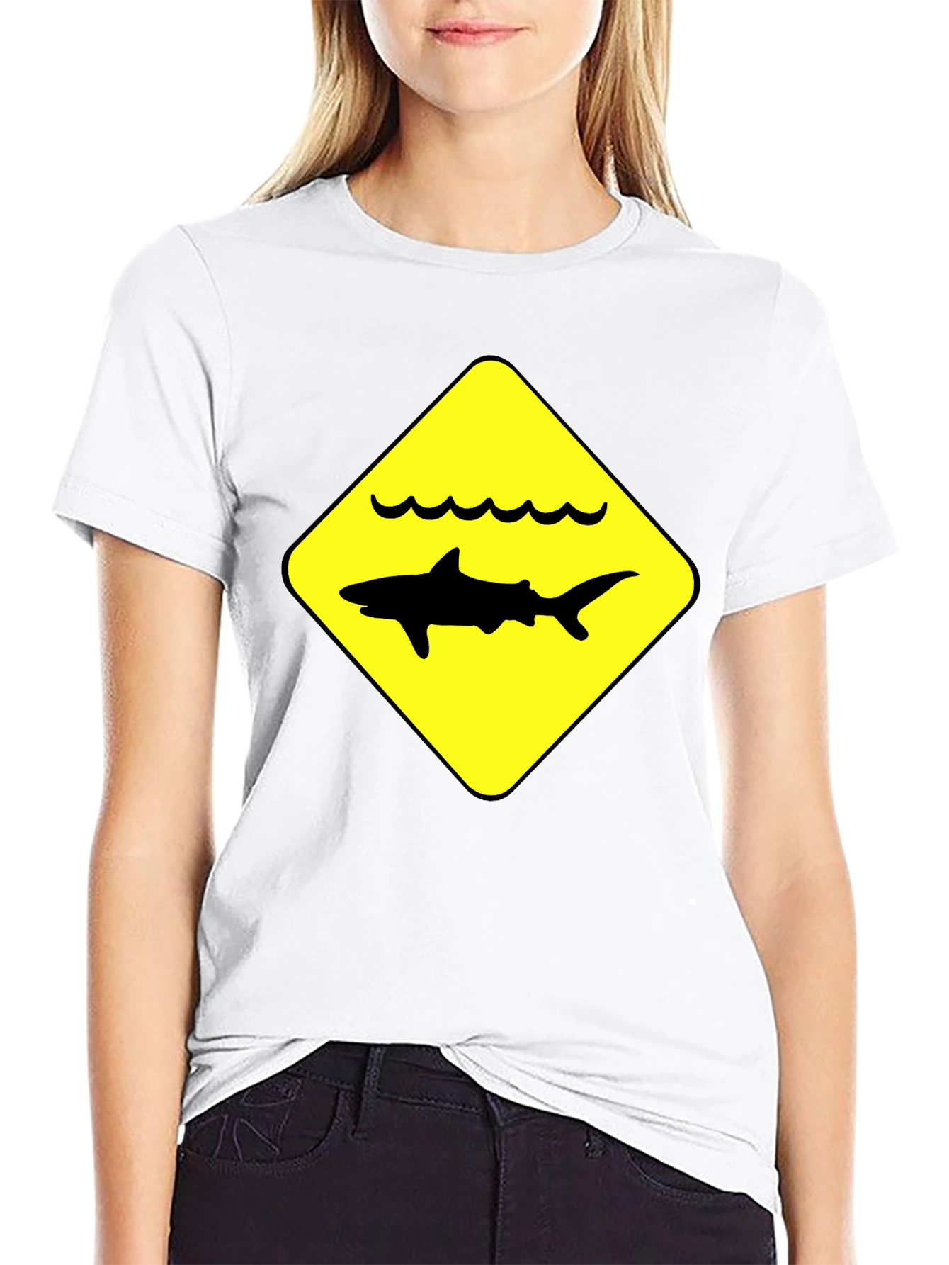Shark Warning Sign Black T-Shirt