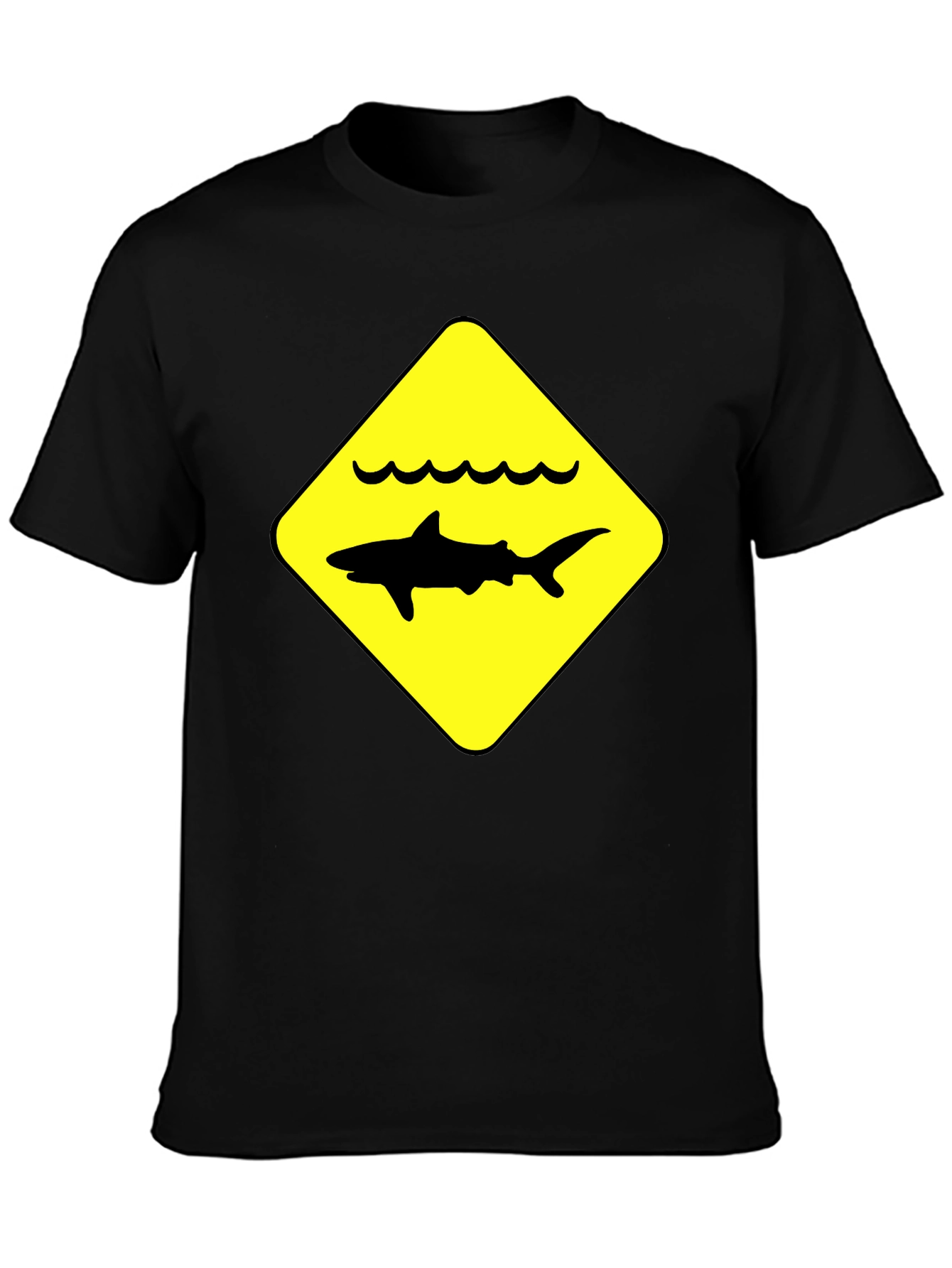Shark Warning Sign Black T-Shirt