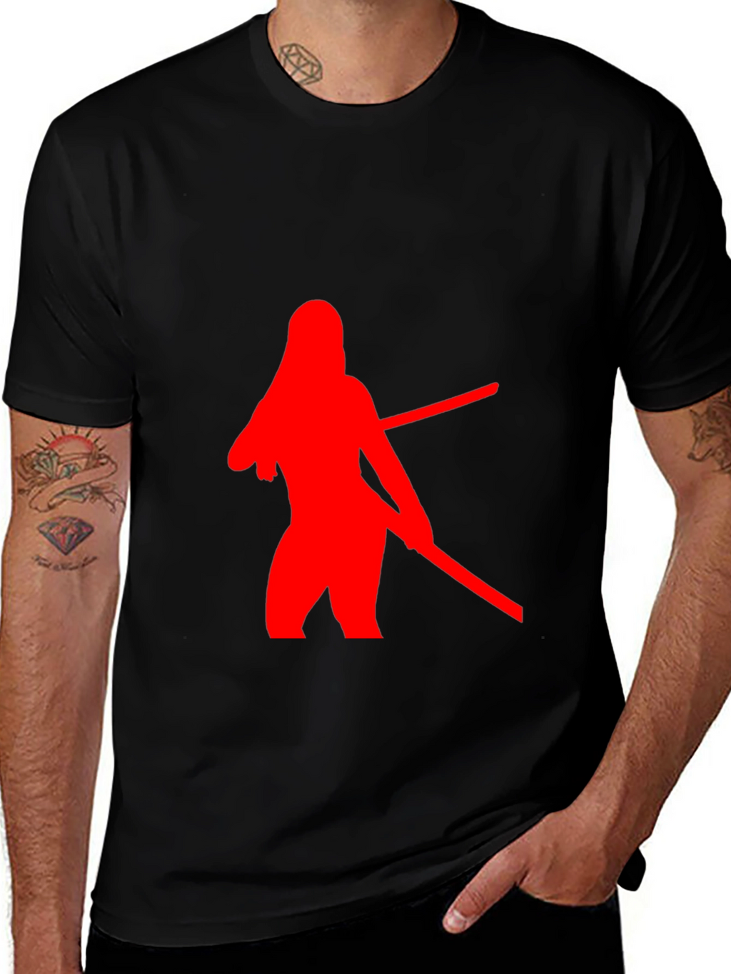 Red Silhouette Graphic Black T-Shirt