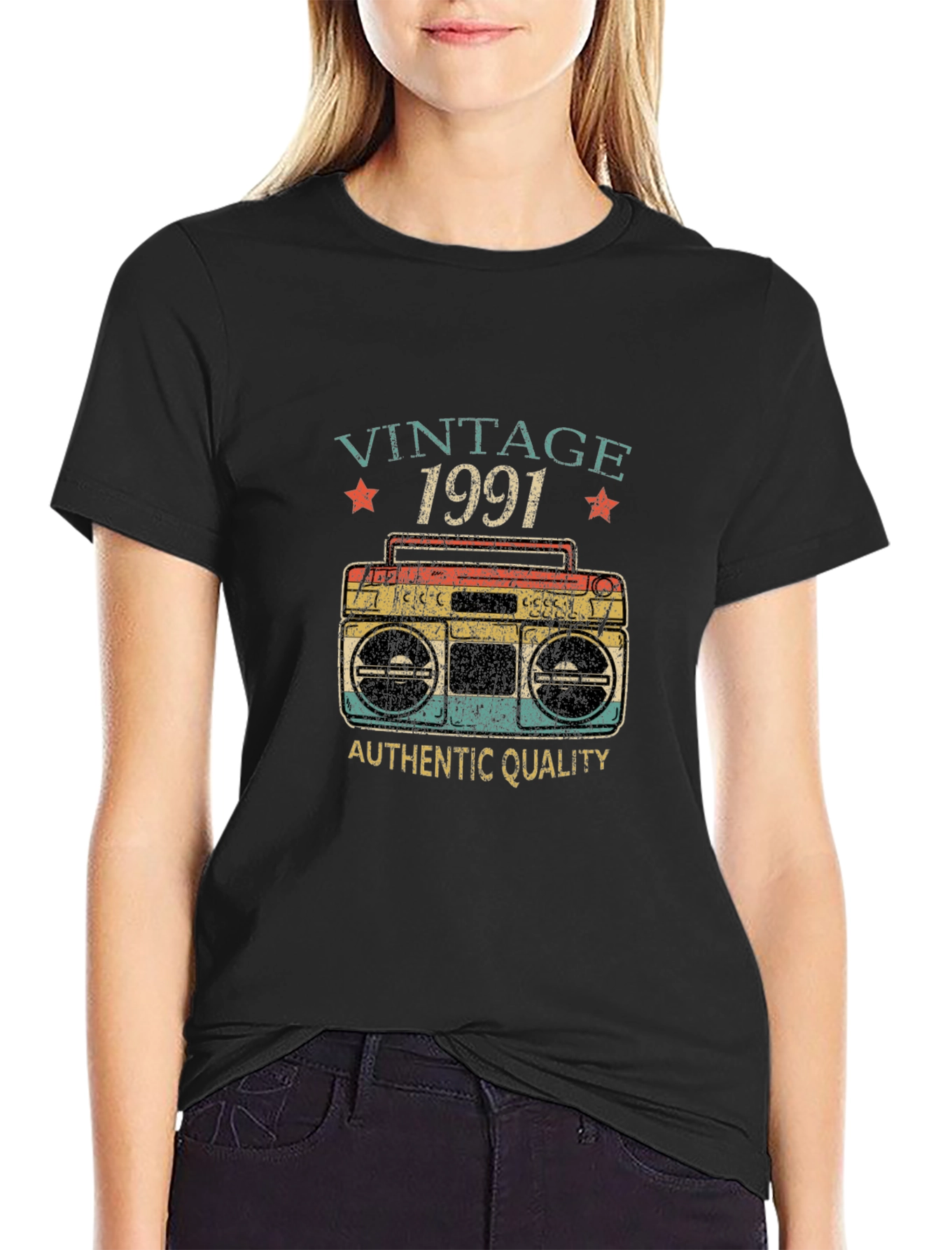 Vintage 1991 Graphic Tee - Retro Boombox Design