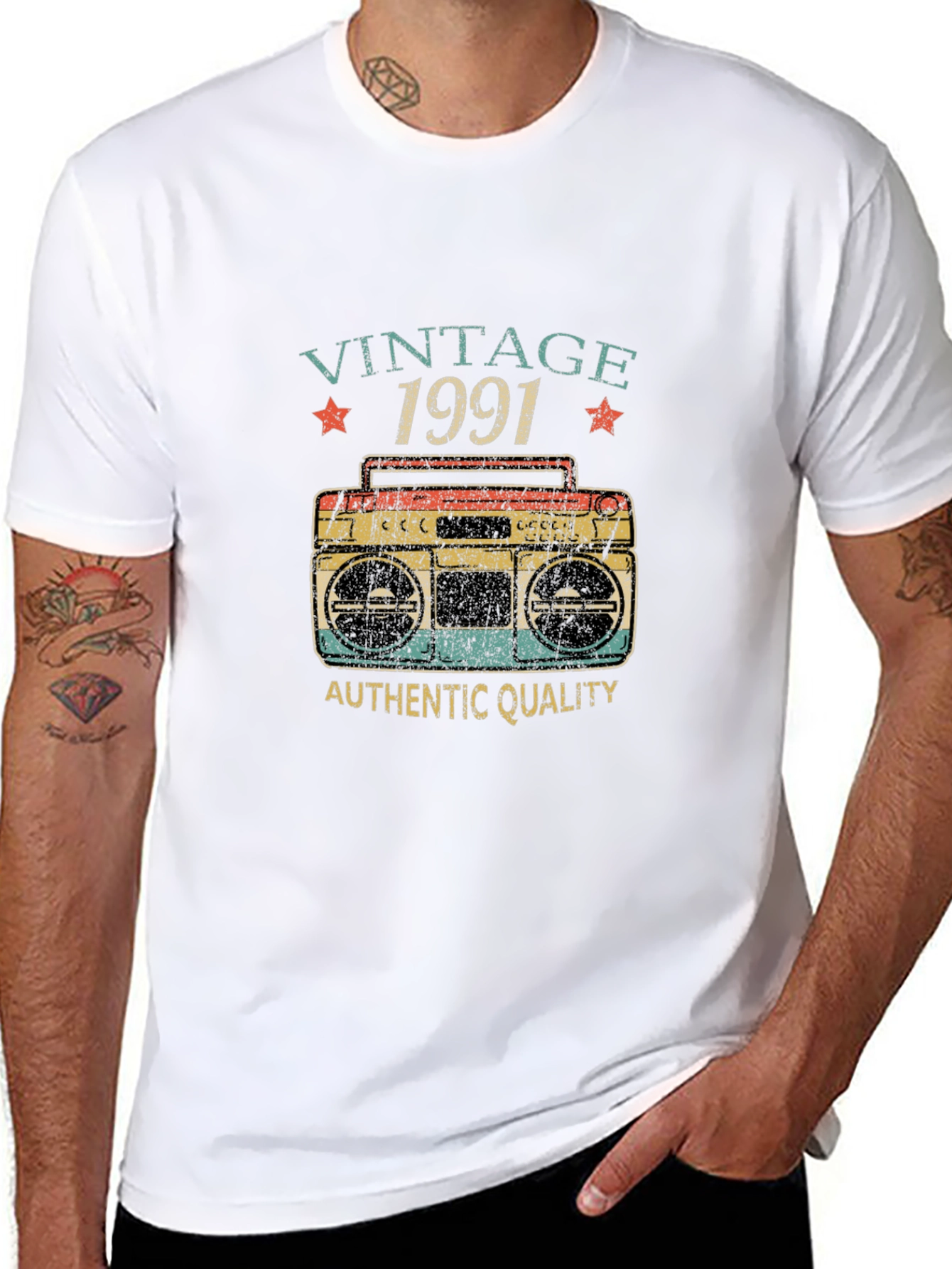 Vintage 1991 Graphic Tee - Retro Boombox Design