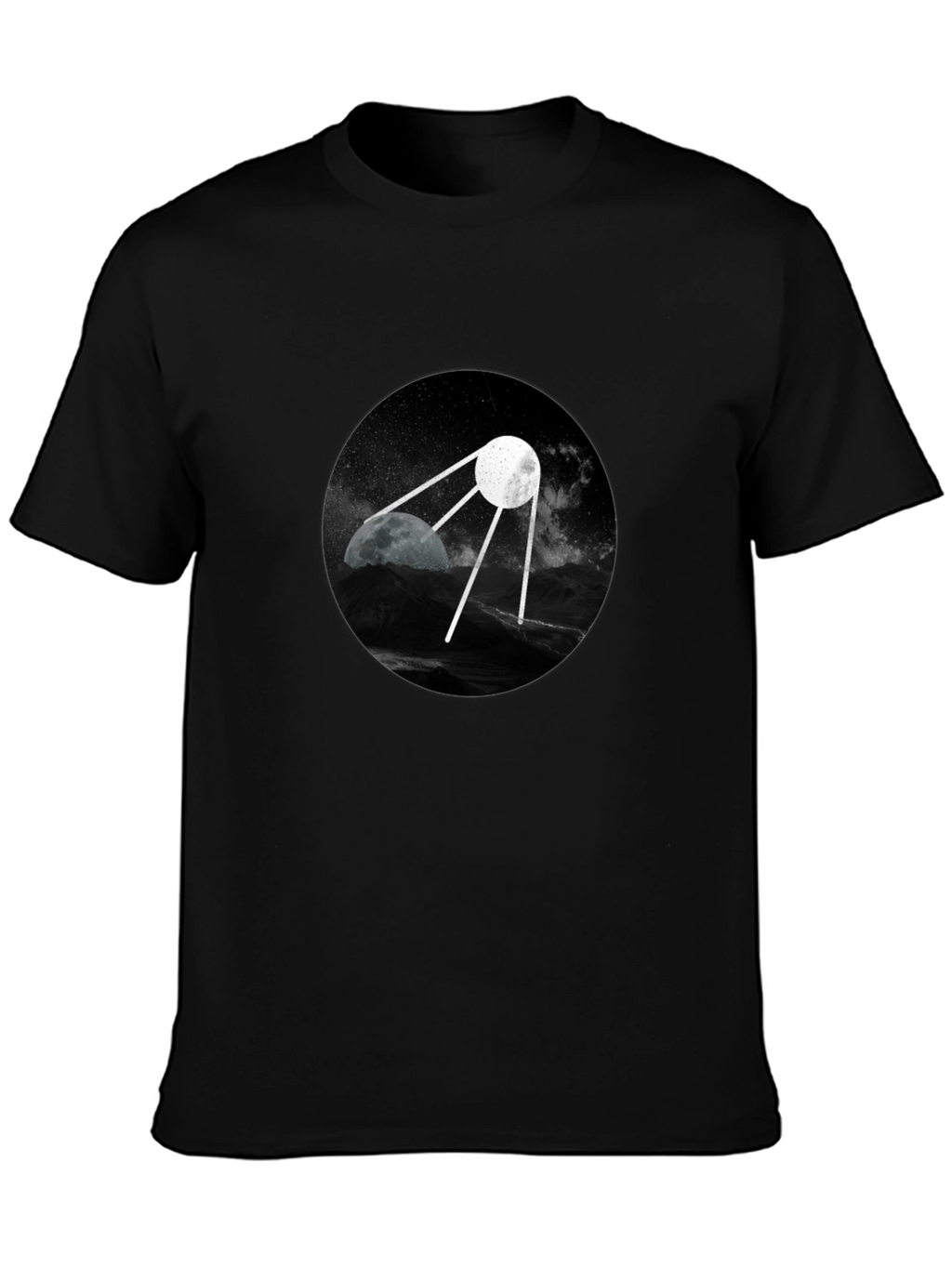 Space Satellite Graphic Black T-Shirt
