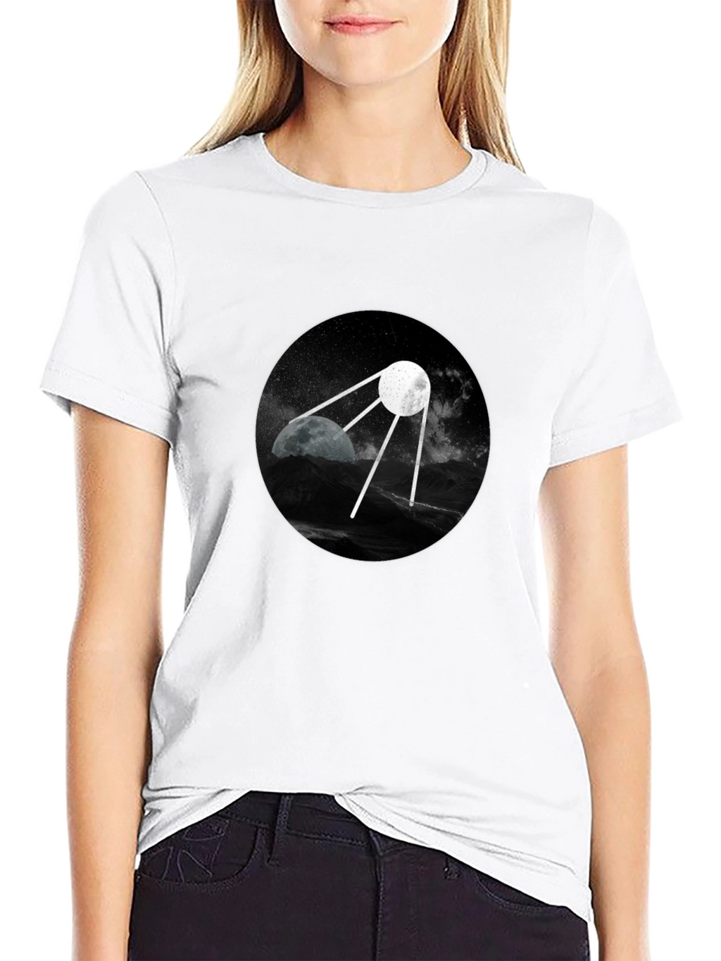 Space Satellite Graphic Black T-Shirt