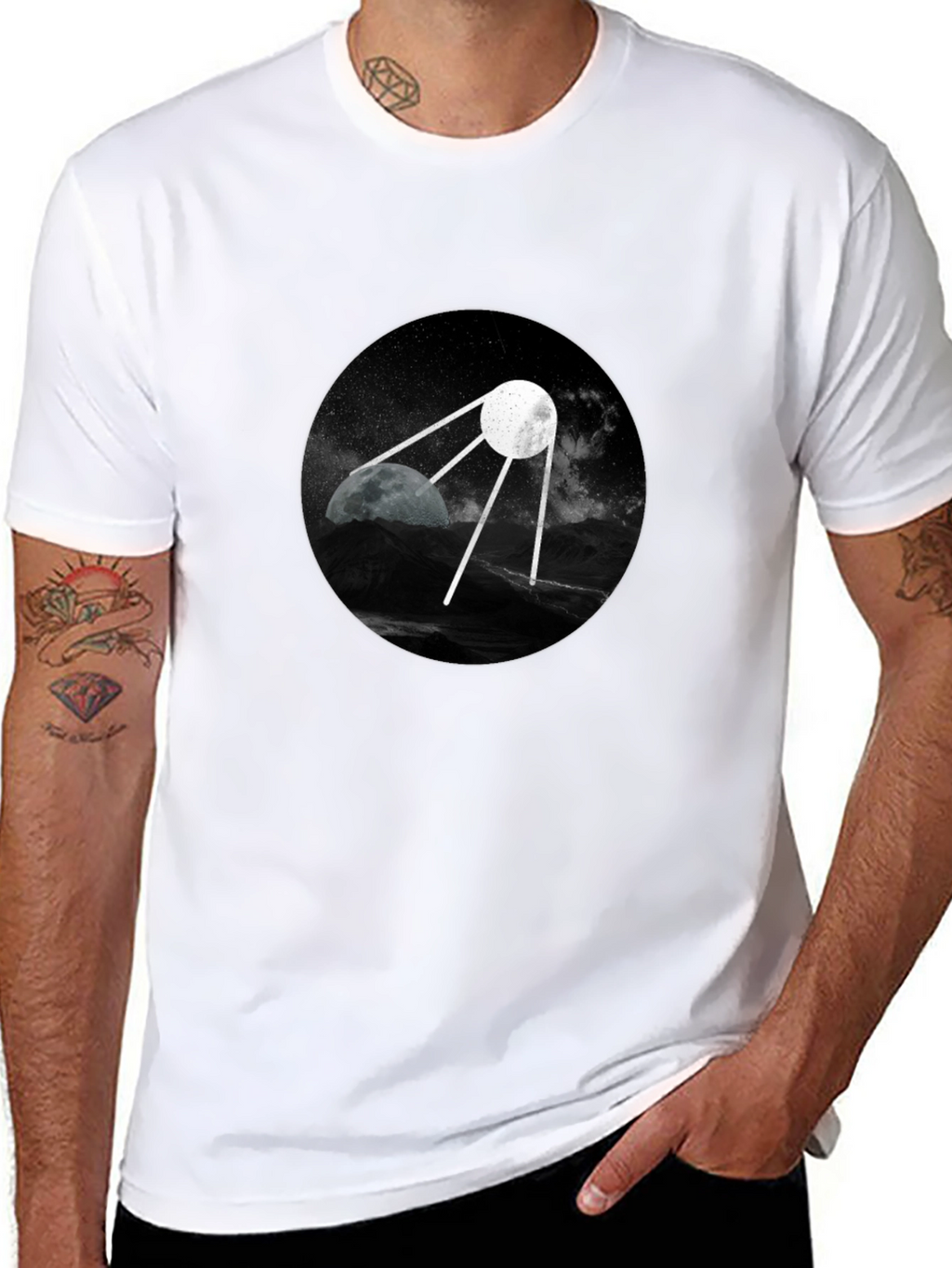 Space Satellite Graphic Black T-Shirt