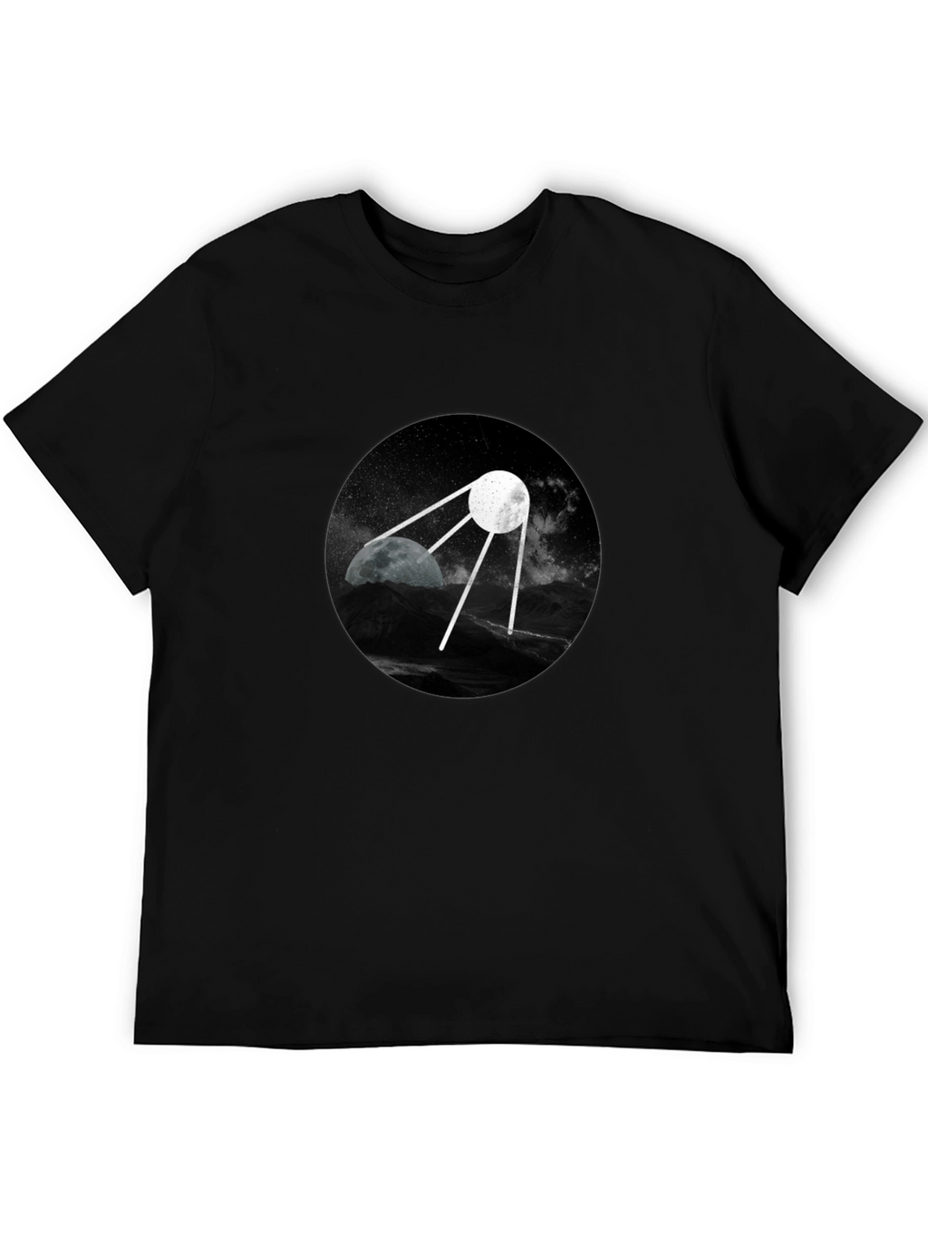 Space Satellite Graphic Black T-Shirt