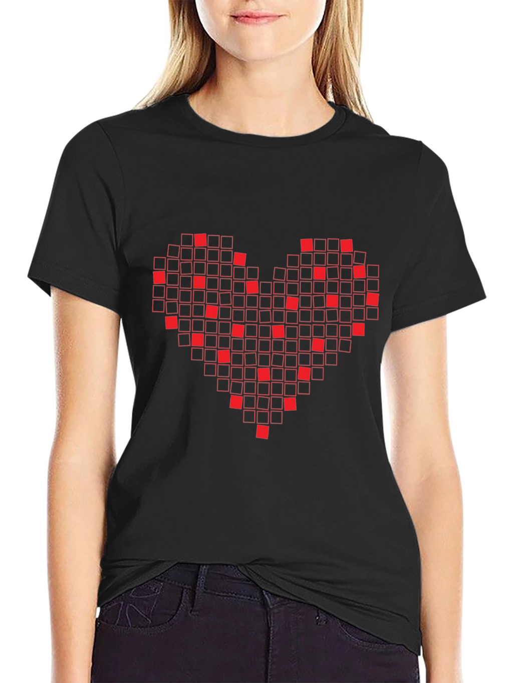 Pixel Heart Graphic T-Shirt - Black