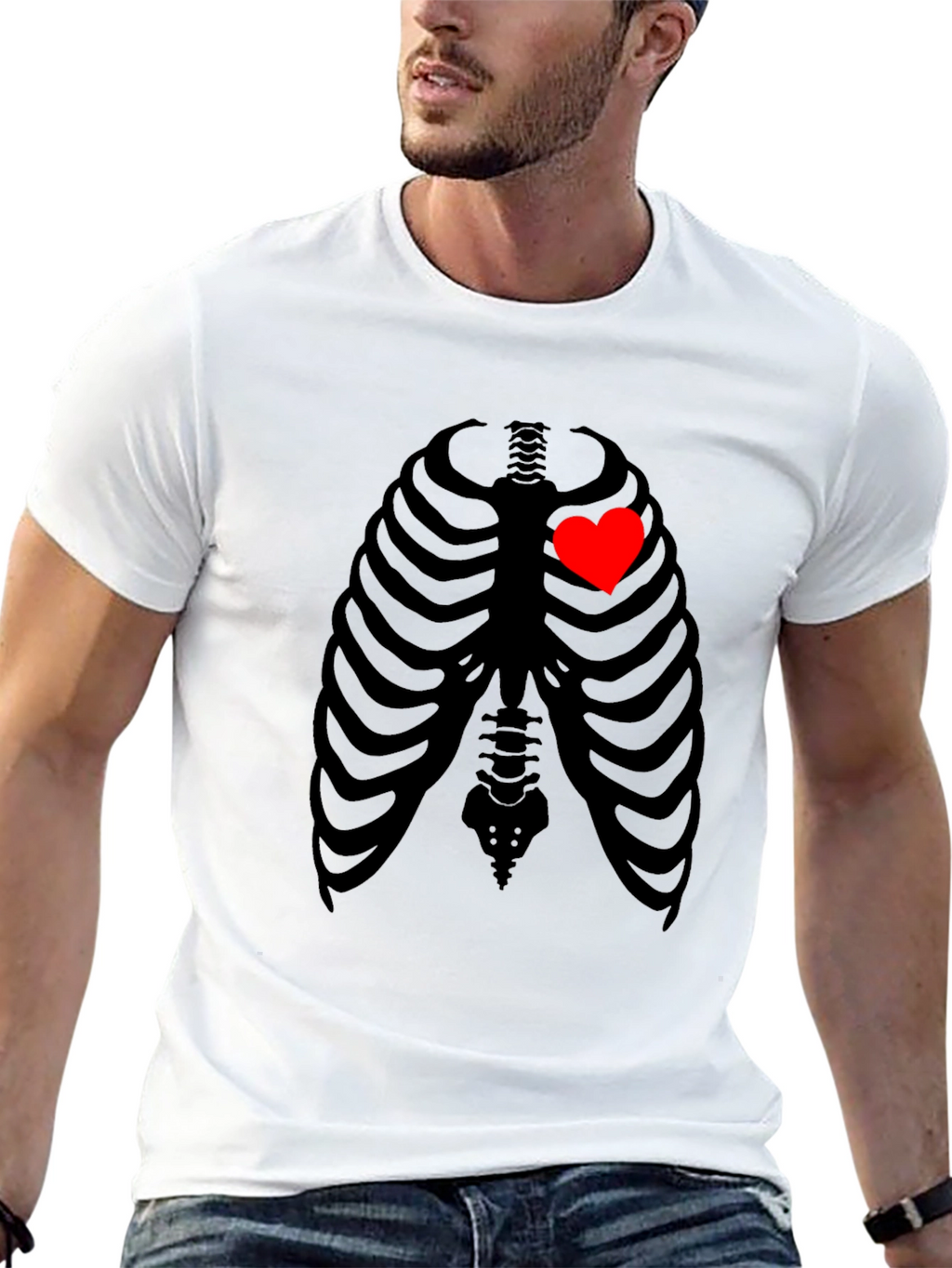 Heart Rib Cage Graphic T-Shirt - Unique Skeleton Design