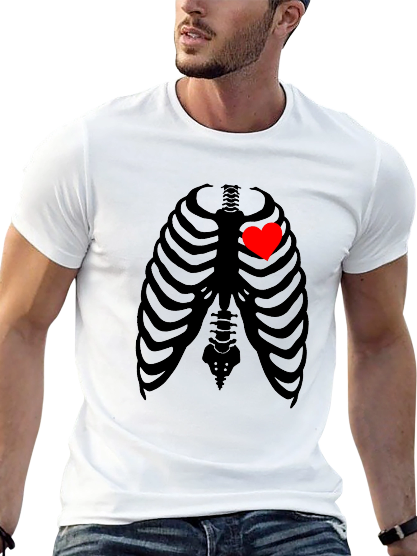 Heart Rib Cage Graphic T-Shirt - Unique Skeleton Design