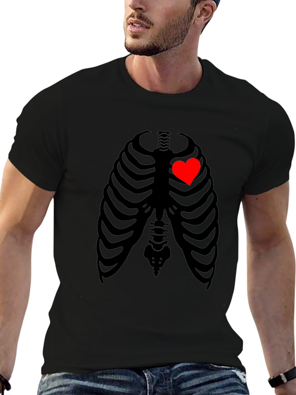 Heart Rib Cage Graphic T-Shirt - Unique Skeleton Design