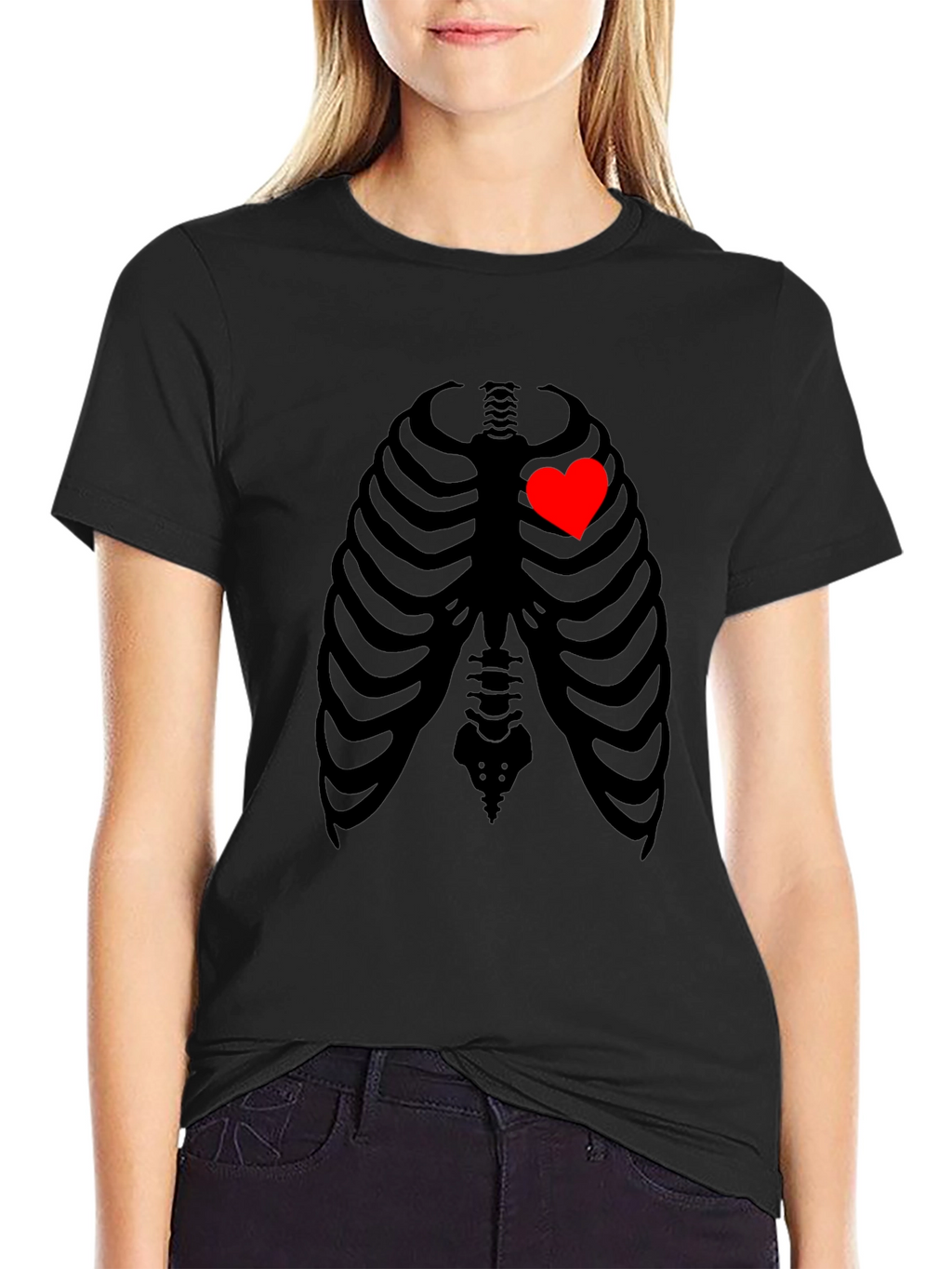 Heart Rib Cage Graphic T-Shirt - Unique Skeleton Design