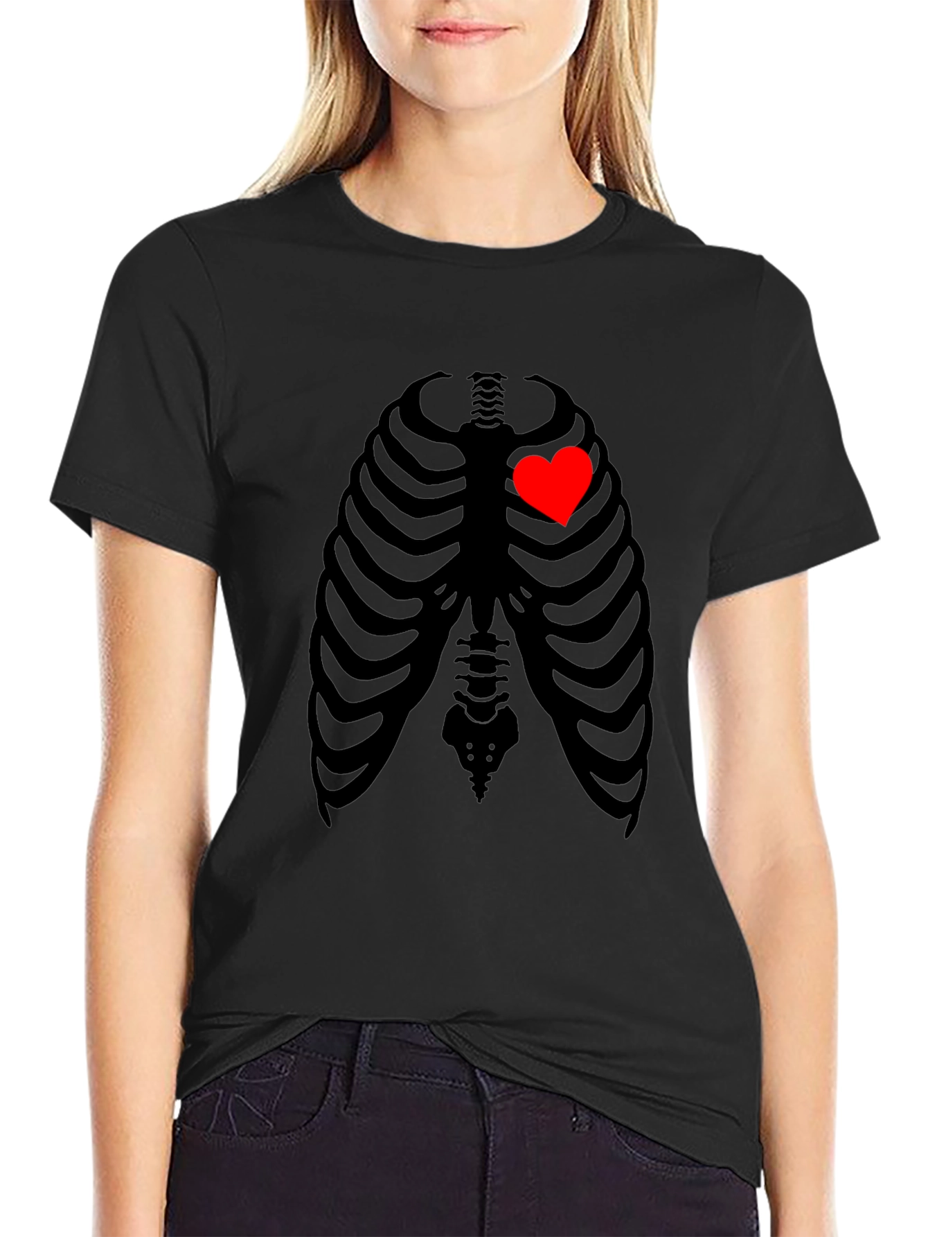 Heart Rib Cage Graphic T-Shirt - Unique Skeleton Design