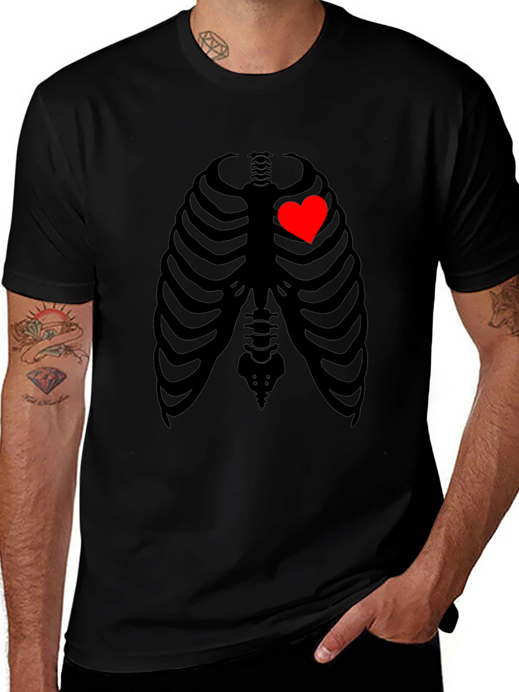 Heart Rib Cage Graphic T-Shirt - Unique Skeleton Design