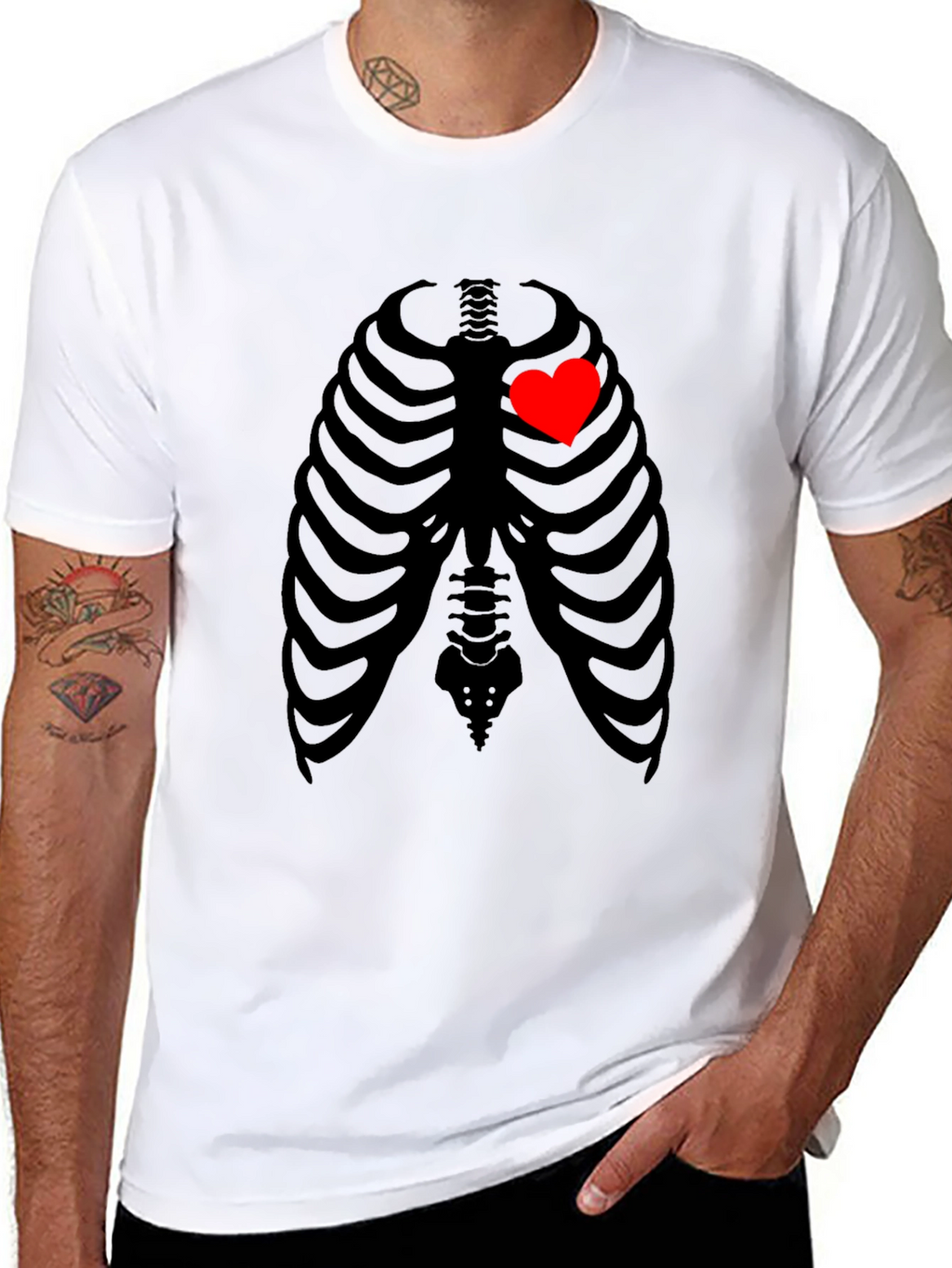 Heart Rib Cage Graphic T-Shirt - Unique Skeleton Design