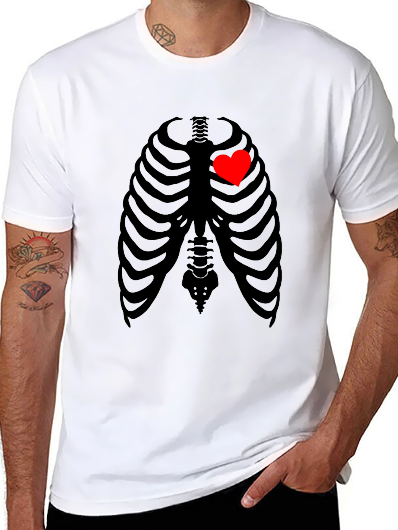 Heart Rib Cage Graphic T-Shirt - Unique Skeleton Design