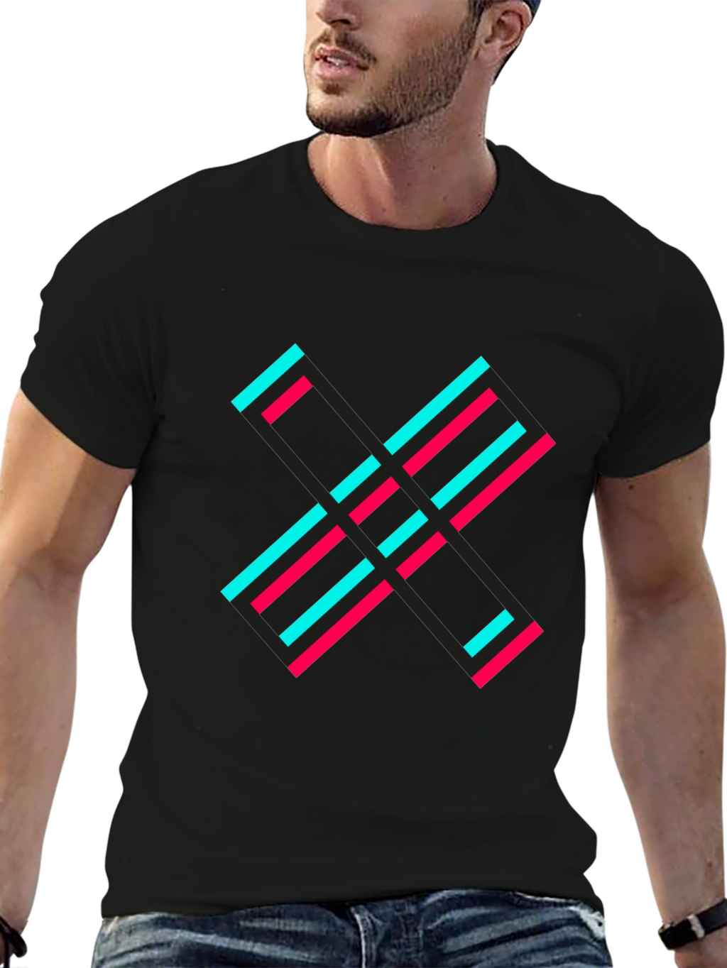 Bold Graphic Tee - Black with Modern X Design