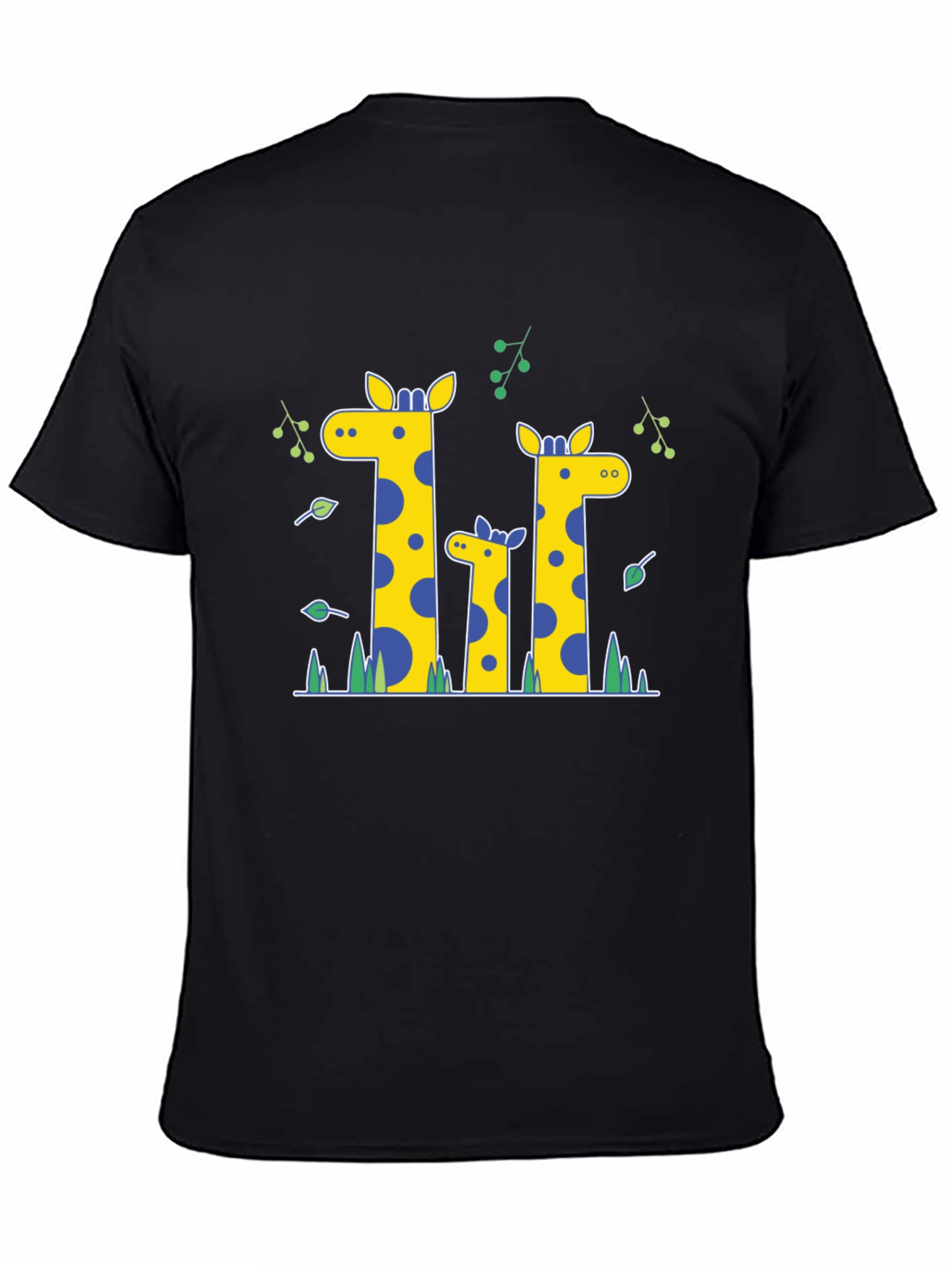 Giraffe Family Print Black T-Shirt