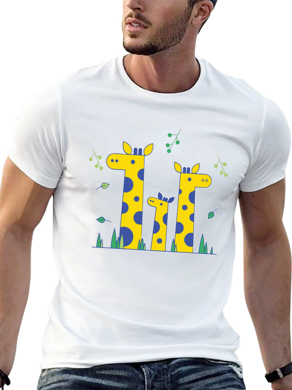 Giraffe Family Print Black T-Shirt