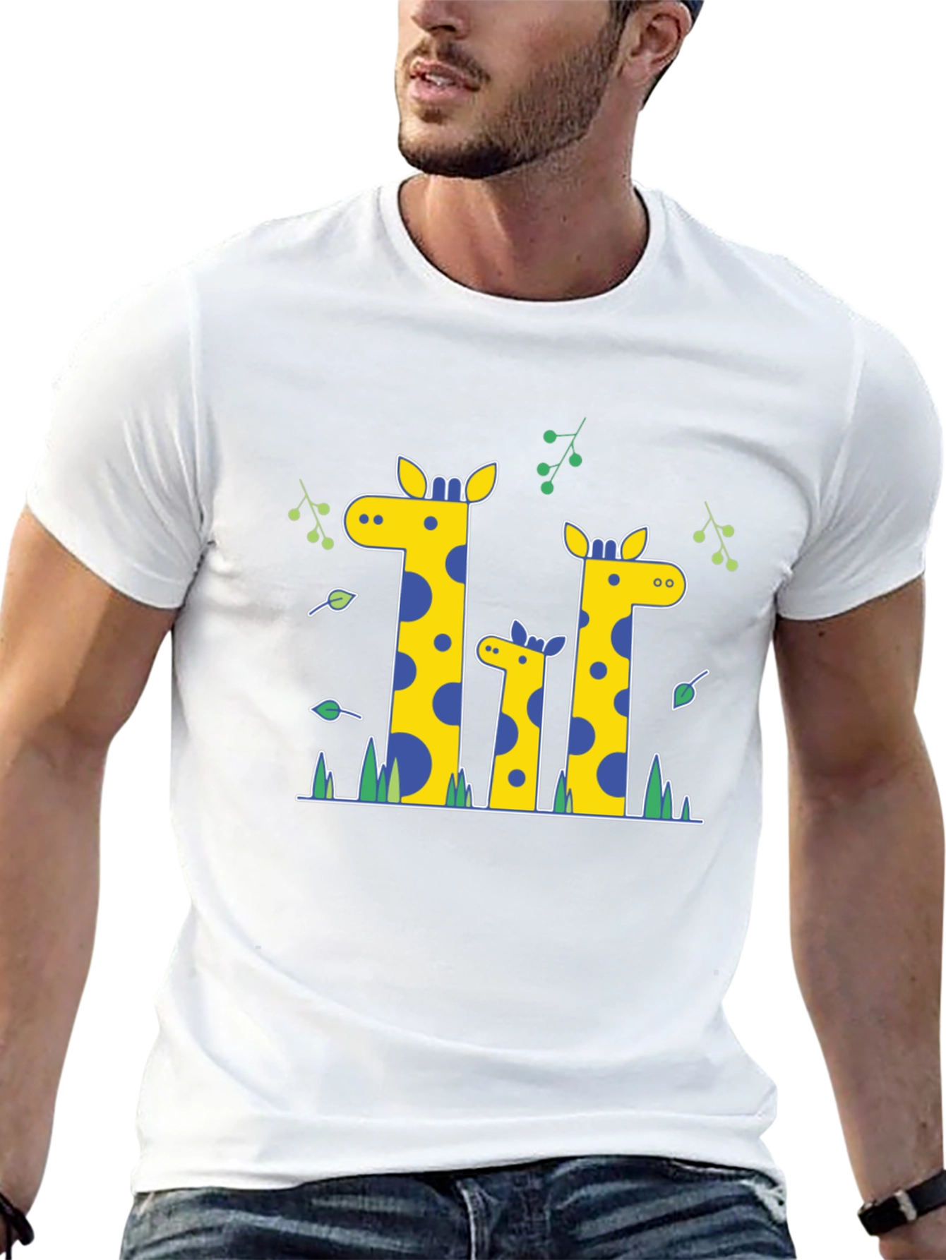 Giraffe Family Print Black T-Shirt
