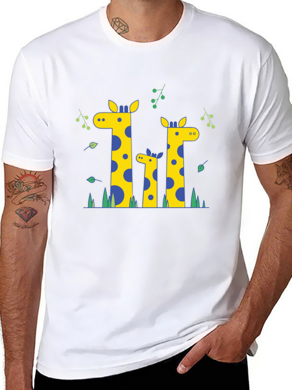 Giraffe Family Print Black T-Shirt