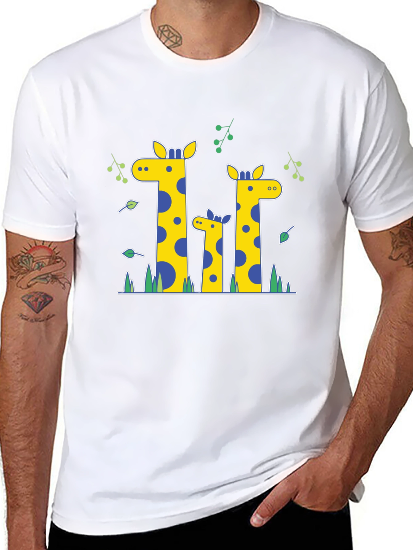 Giraffe Family Print Black T-Shirt