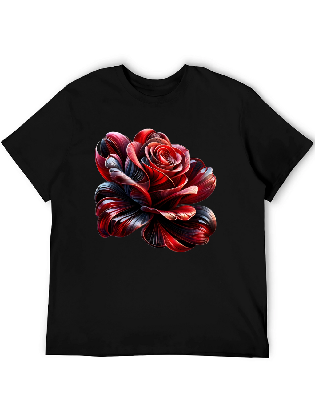 Elegant Rose Graphic Black T-Shirt