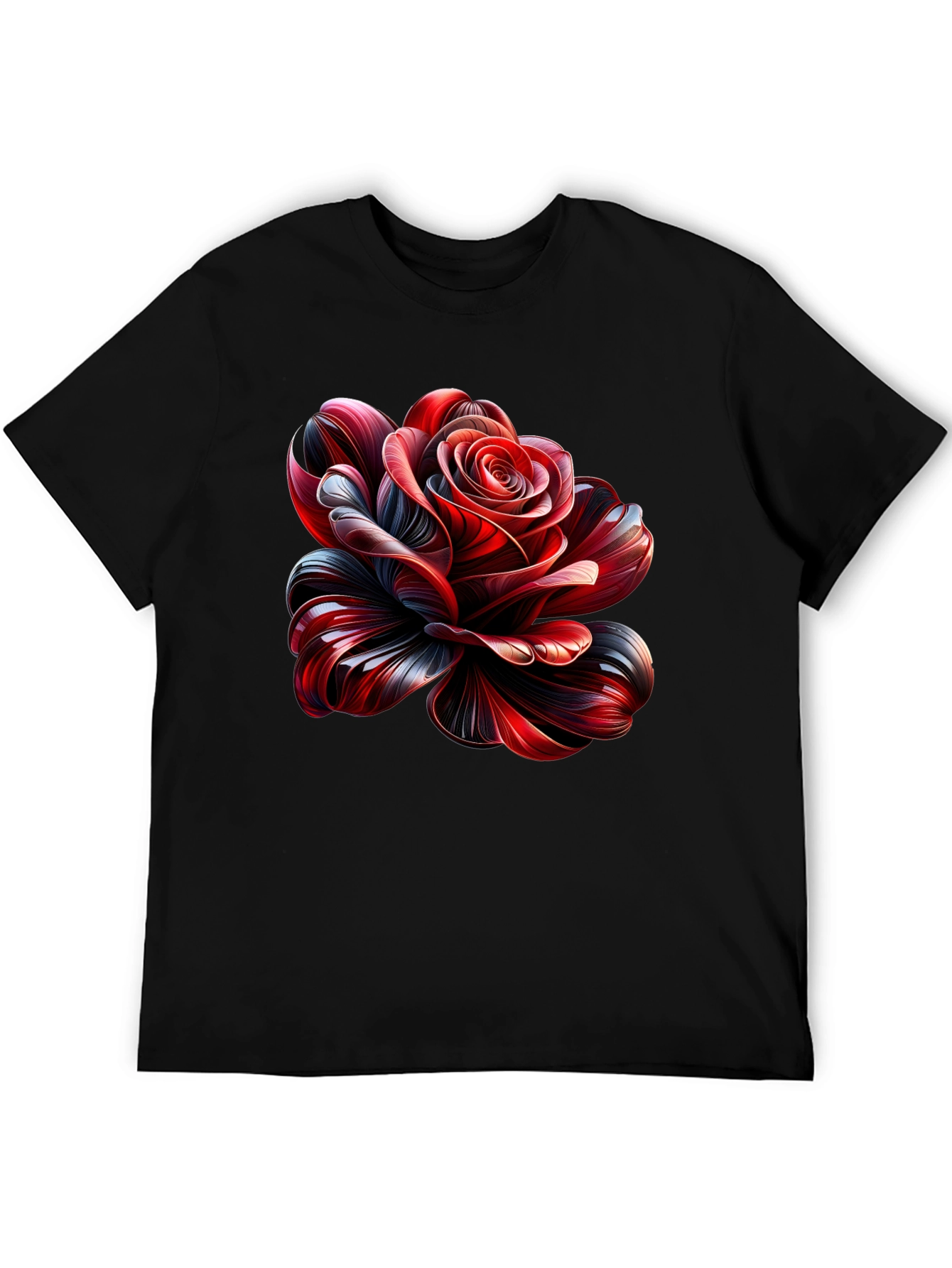Elegant Rose Graphic Black T-Shirt