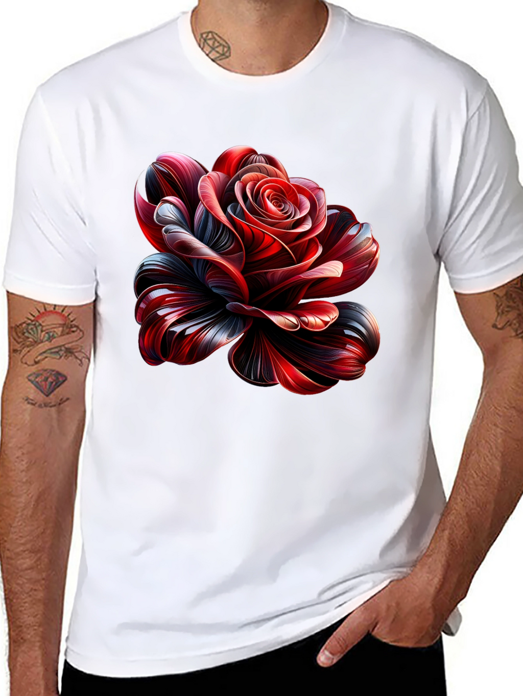 Elegant Rose Graphic Black T-Shirt