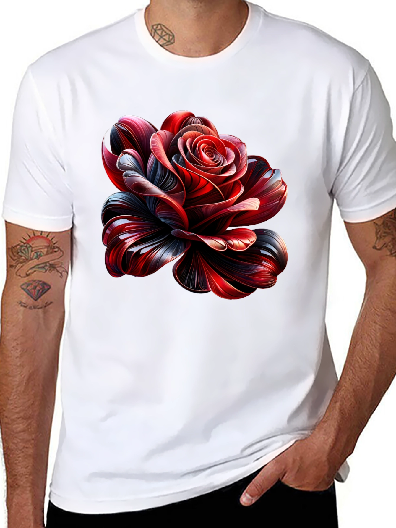 Elegant Rose Graphic Black T-Shirt
