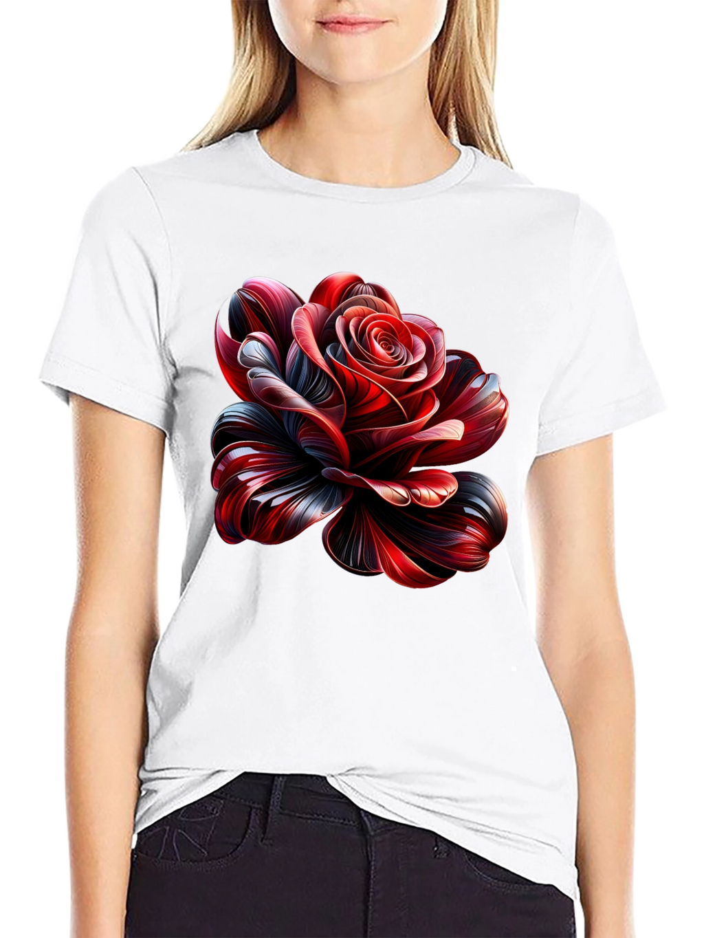 Elegant Rose Graphic Black T-Shirt
