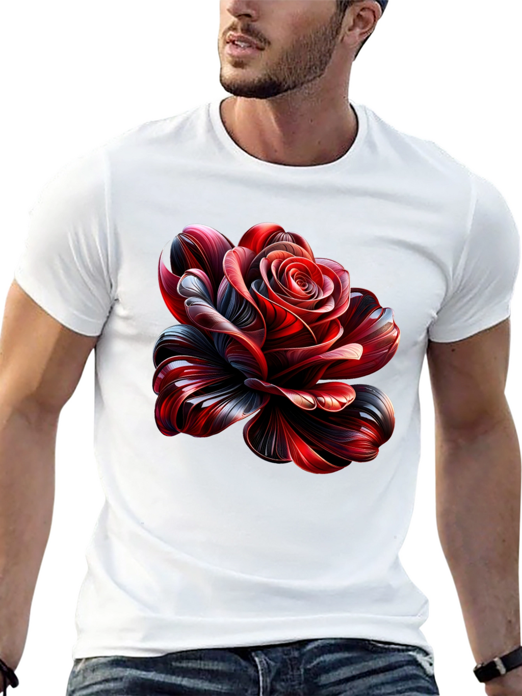 Elegant Rose Graphic Black T-Shirt