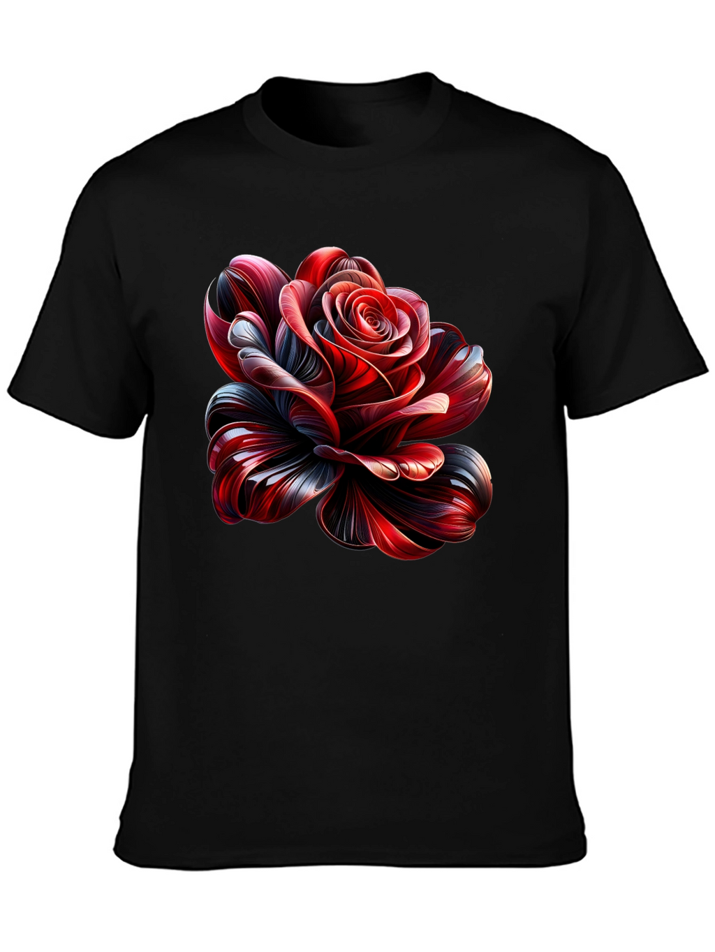 Elegant Rose Graphic Black T-Shirt