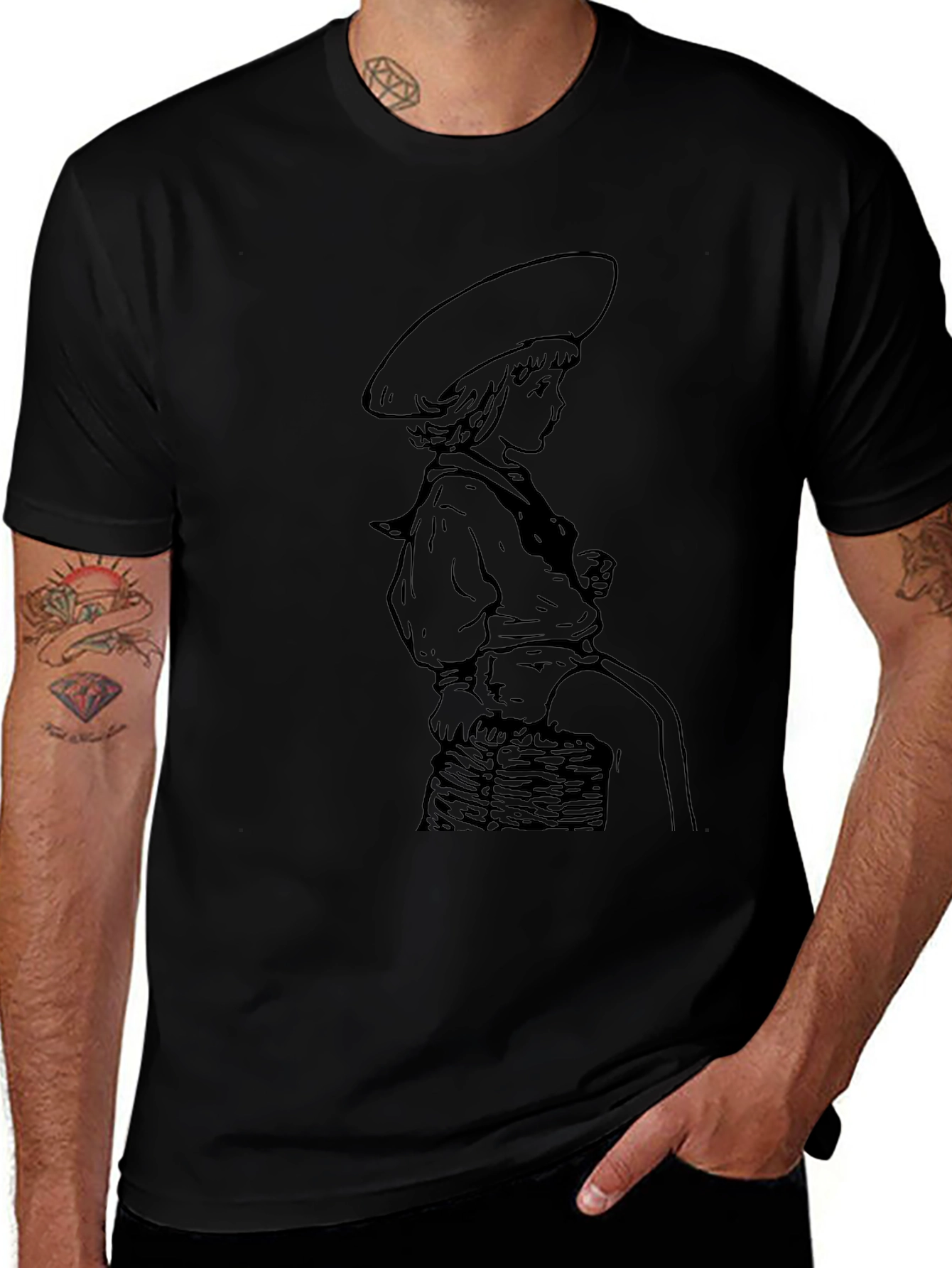 Black T-Shirt with Vintage Child Graphic