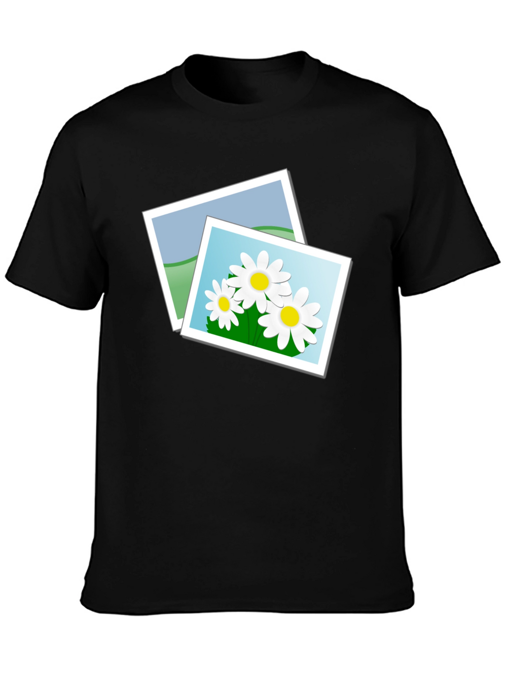 Black T-Shirt with Floral Photo Design